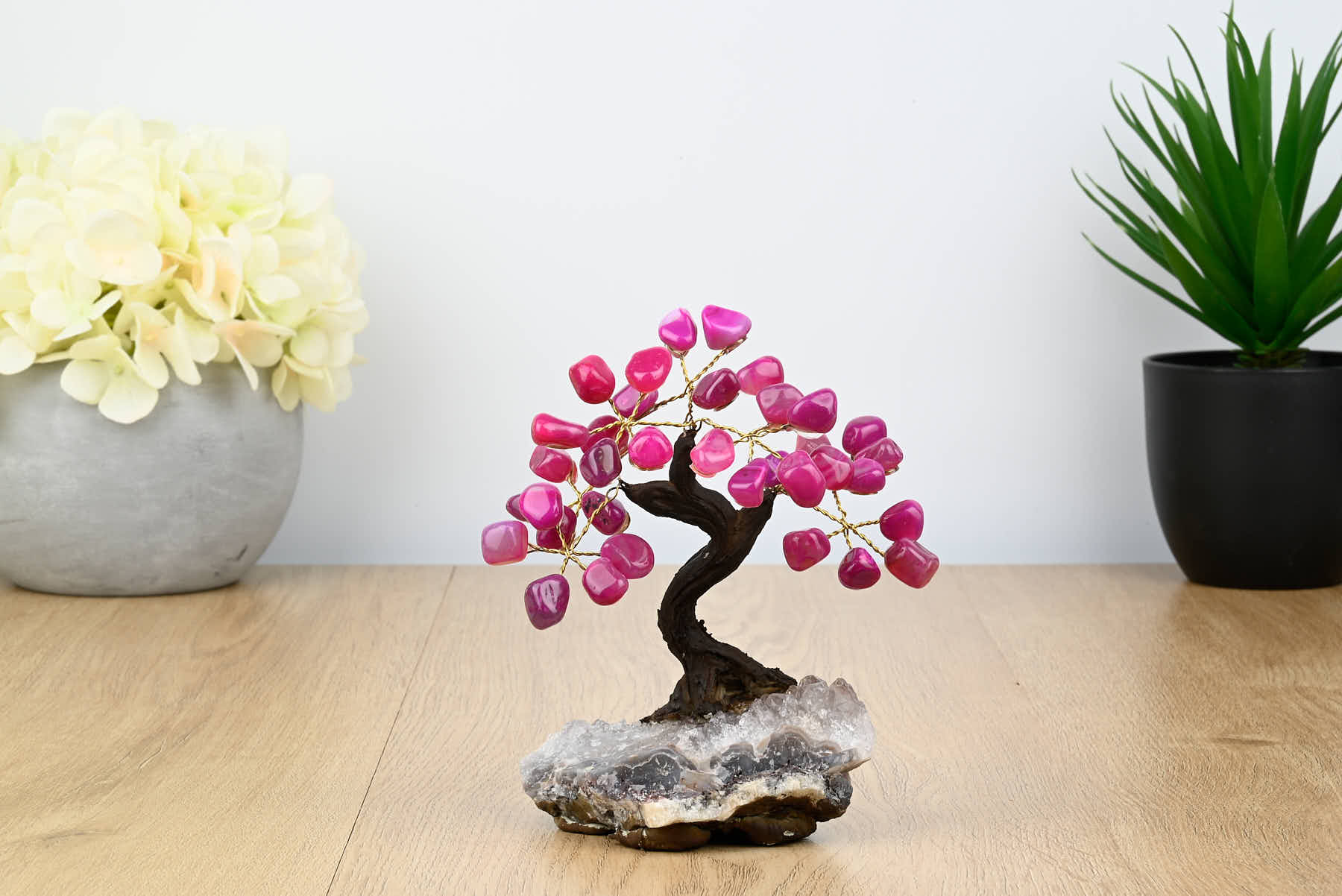 Handmade 13cm Tall Gemstone Tree with Amethyst base and 35 gems