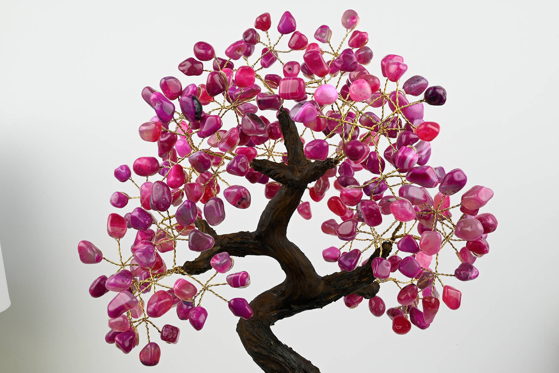 48cm Tall Gemstone Tree with Amethyst base and 240 Pink Agate gems - #TRPINK-43005