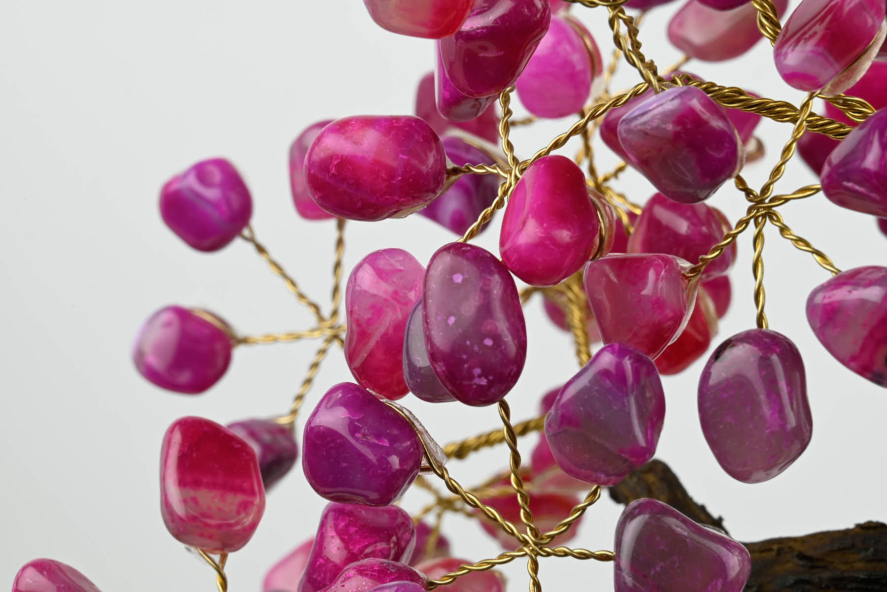 48cm Tall Gemstone Tree with Amethyst base and 240 Pink Agate gems - #TRPINK-43005