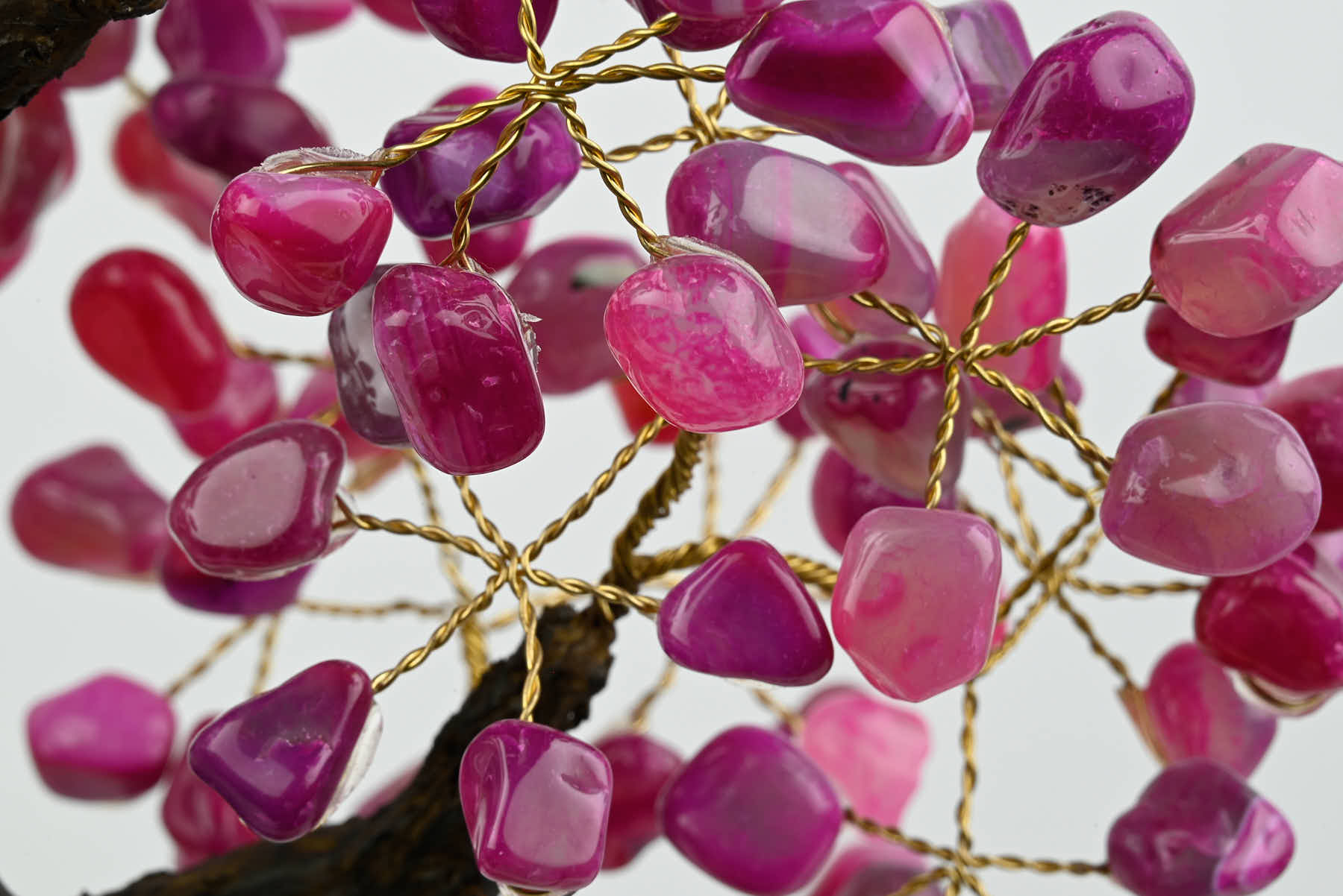 48cm Tall Gemstone Tree with Amethyst base and 240 Pink Agate gems - #TRPINK-43005