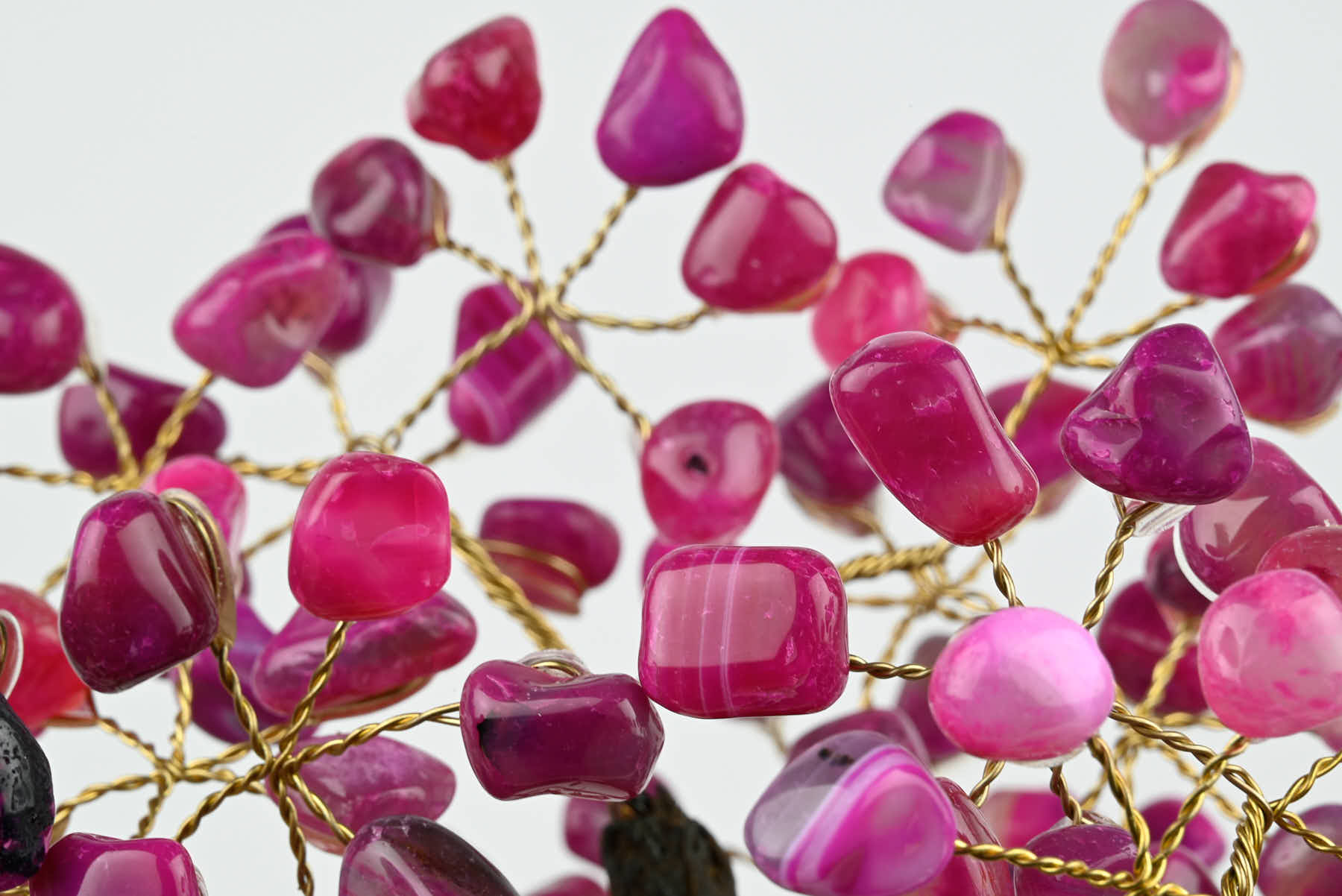 48cm Tall Gemstone Tree with Amethyst base and 240 Pink Agate gems - #TRPINK-43005