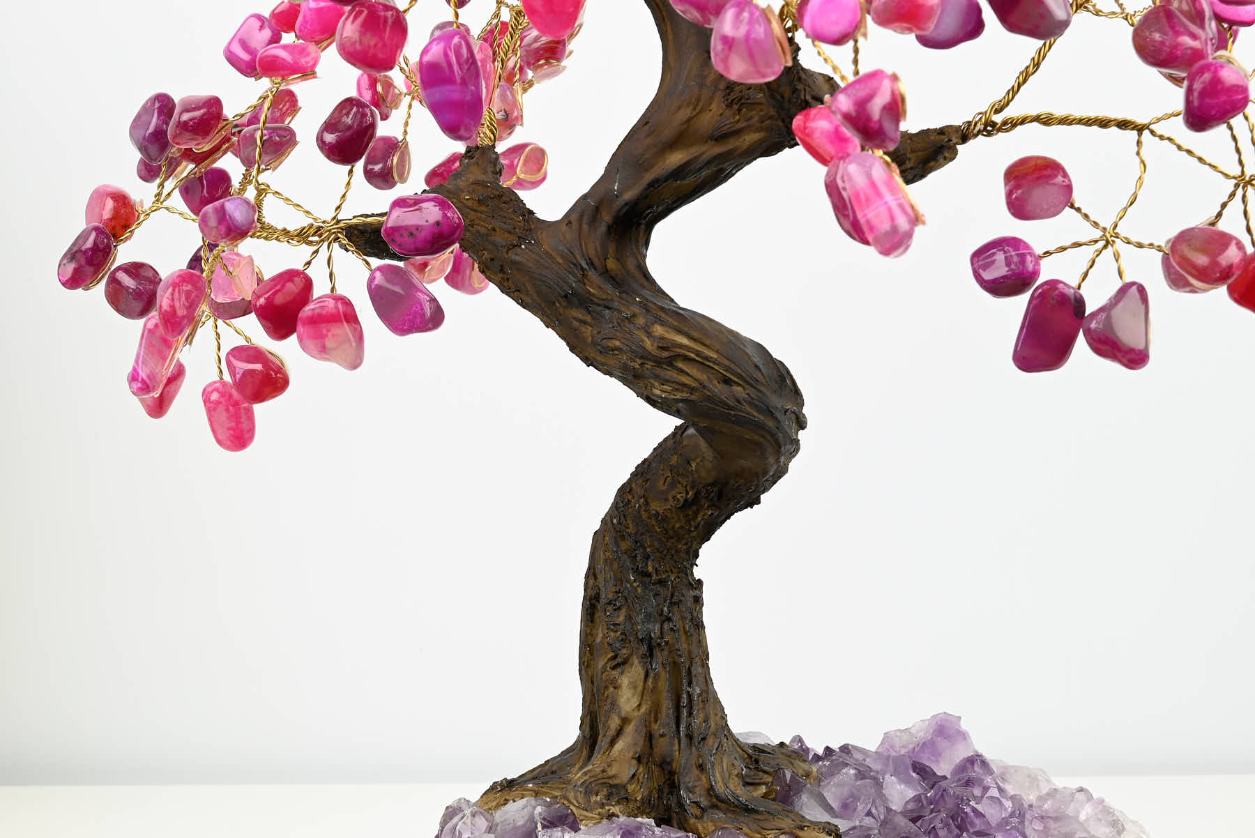 46cm Tall Gemstone Tree with Amethyst base and 240 Pink Agate gems - #TRPINK-43003