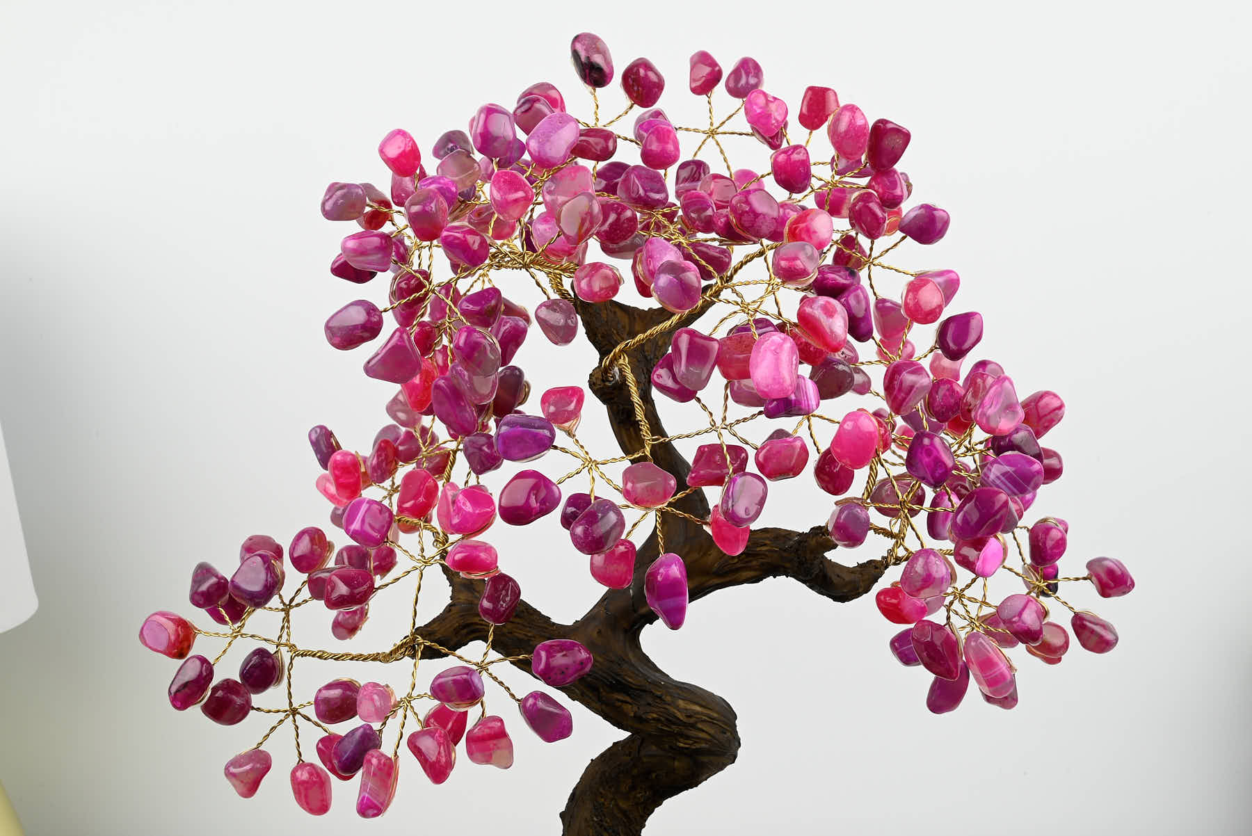 46cm Tall Gemstone Tree with Amethyst base and 240 Pink Agate gems - #TRPINK-43003