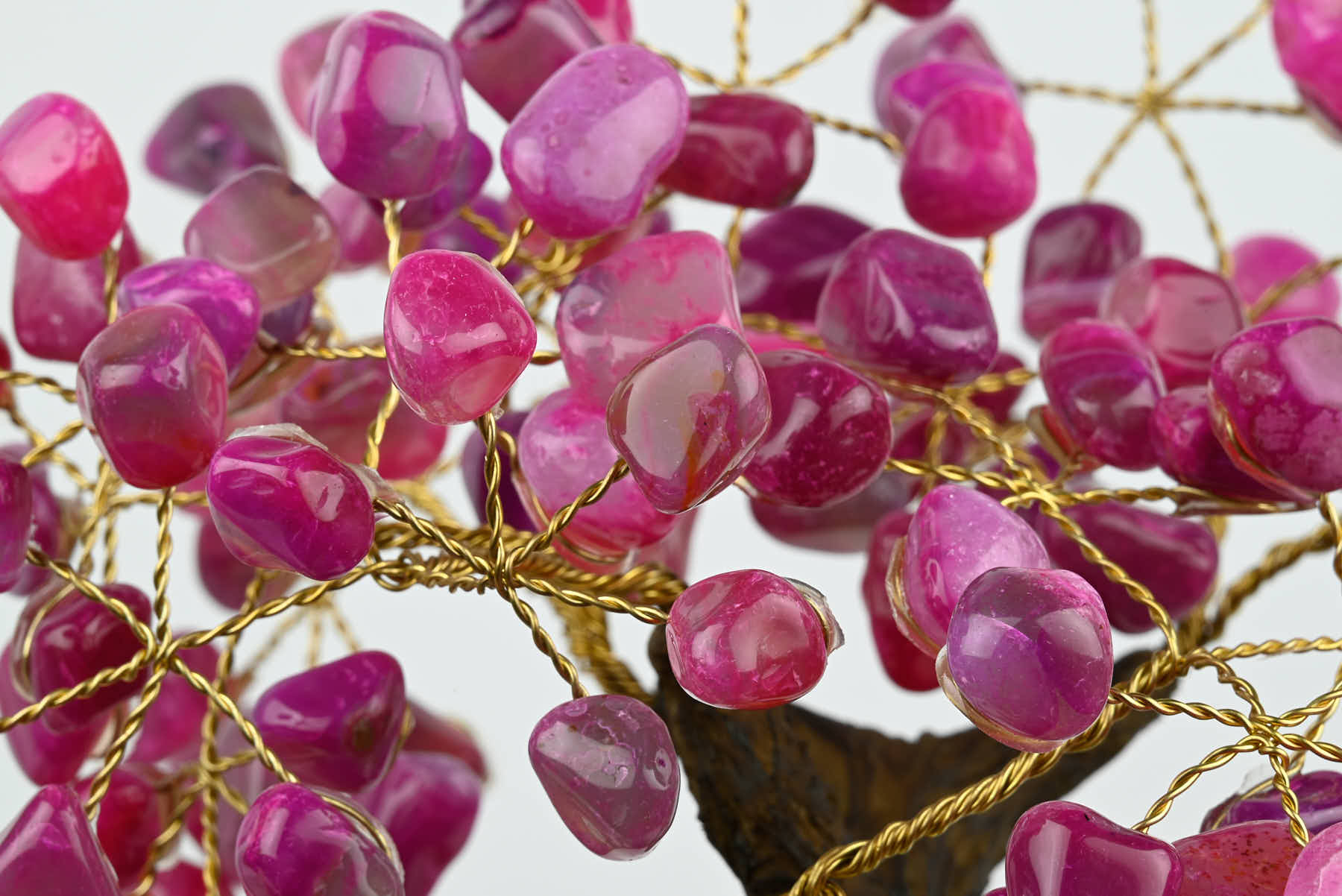 46cm Tall Gemstone Tree with Amethyst base and 240 Pink Agate gems - #TRPINK-43003