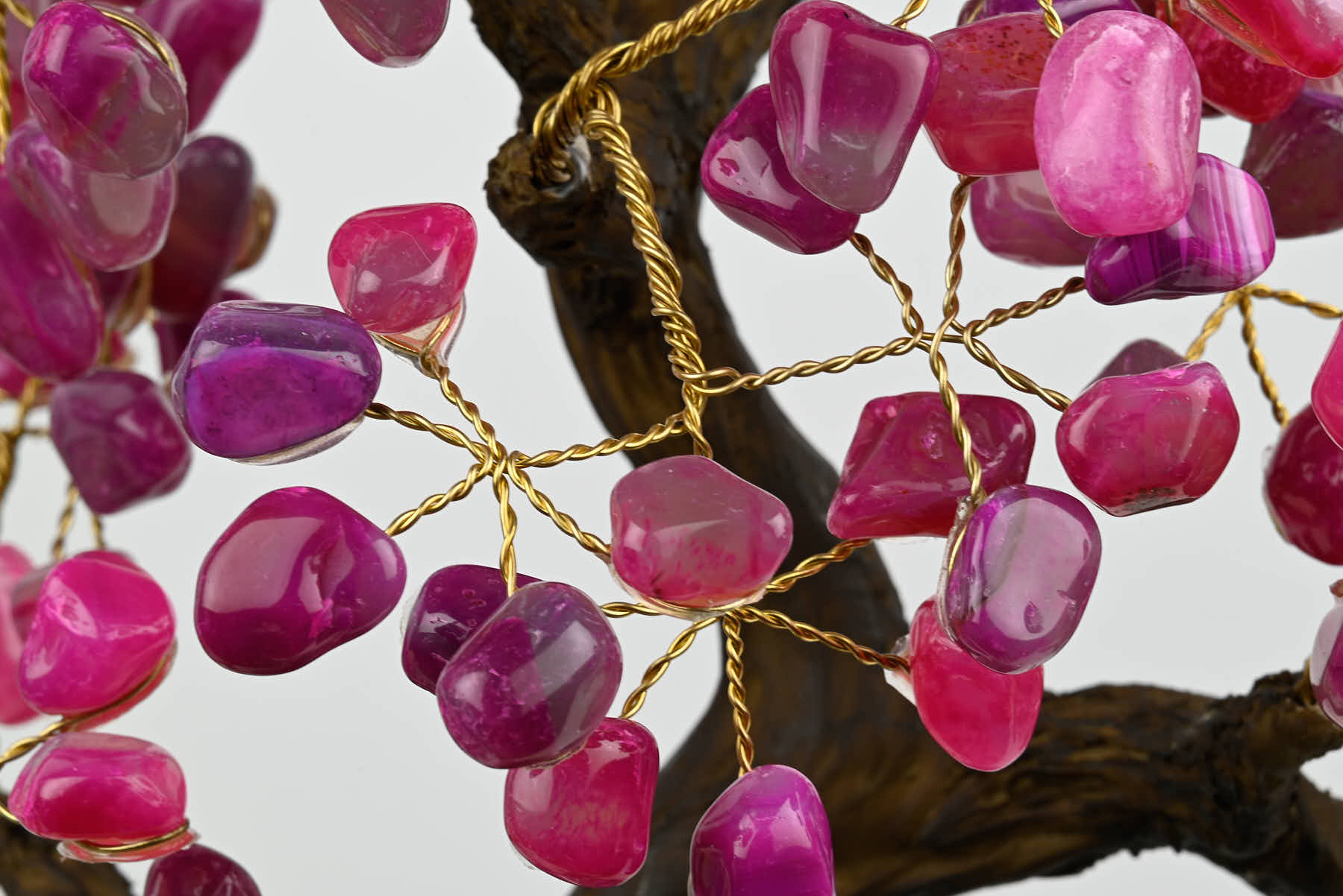 46cm Tall Gemstone Tree with Amethyst base and 240 Pink Agate gems - #TRPINK-43003