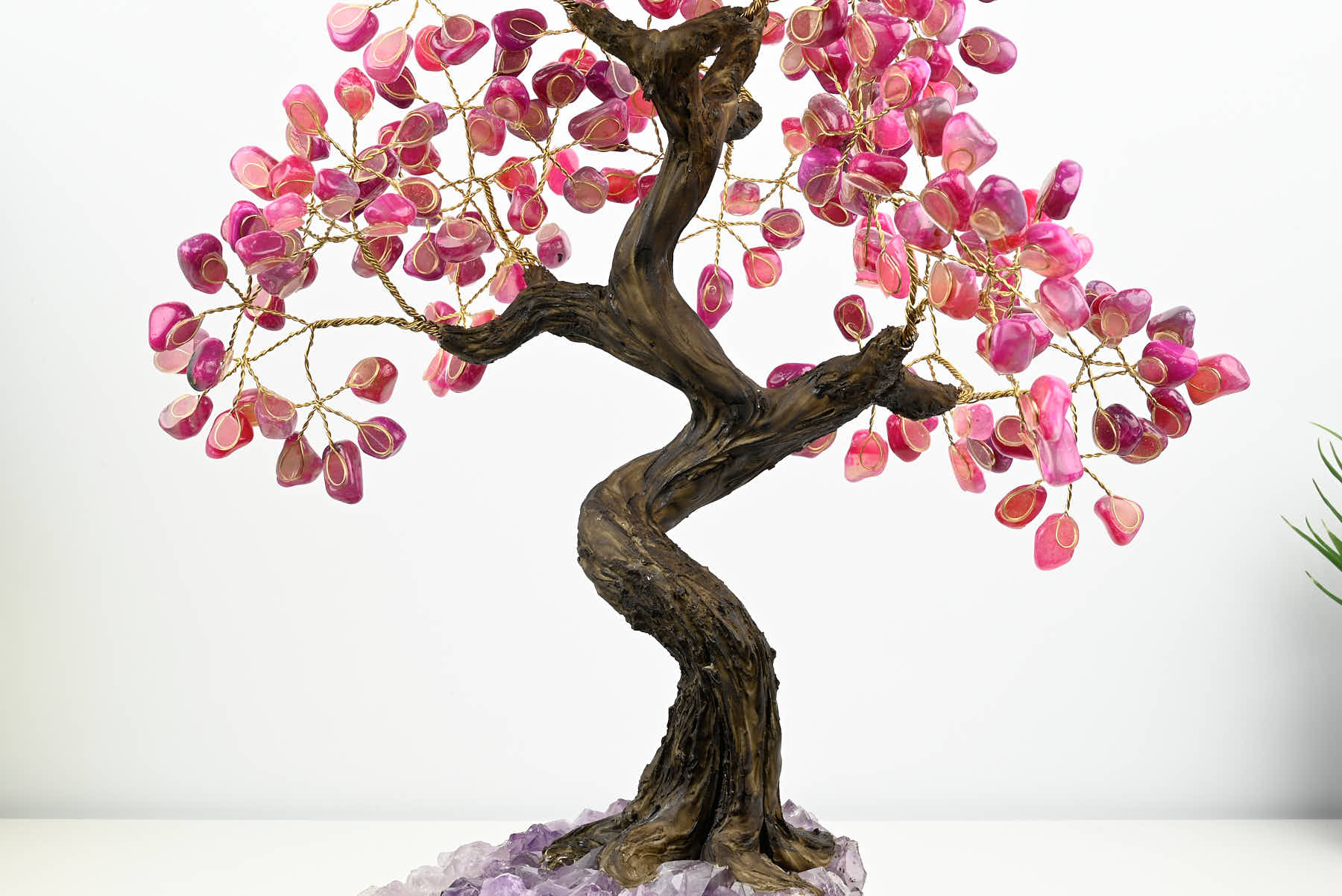 46cm Tall Gemstone Tree with Amethyst base and 240 Pink Agate gems - #TRPINK-43003