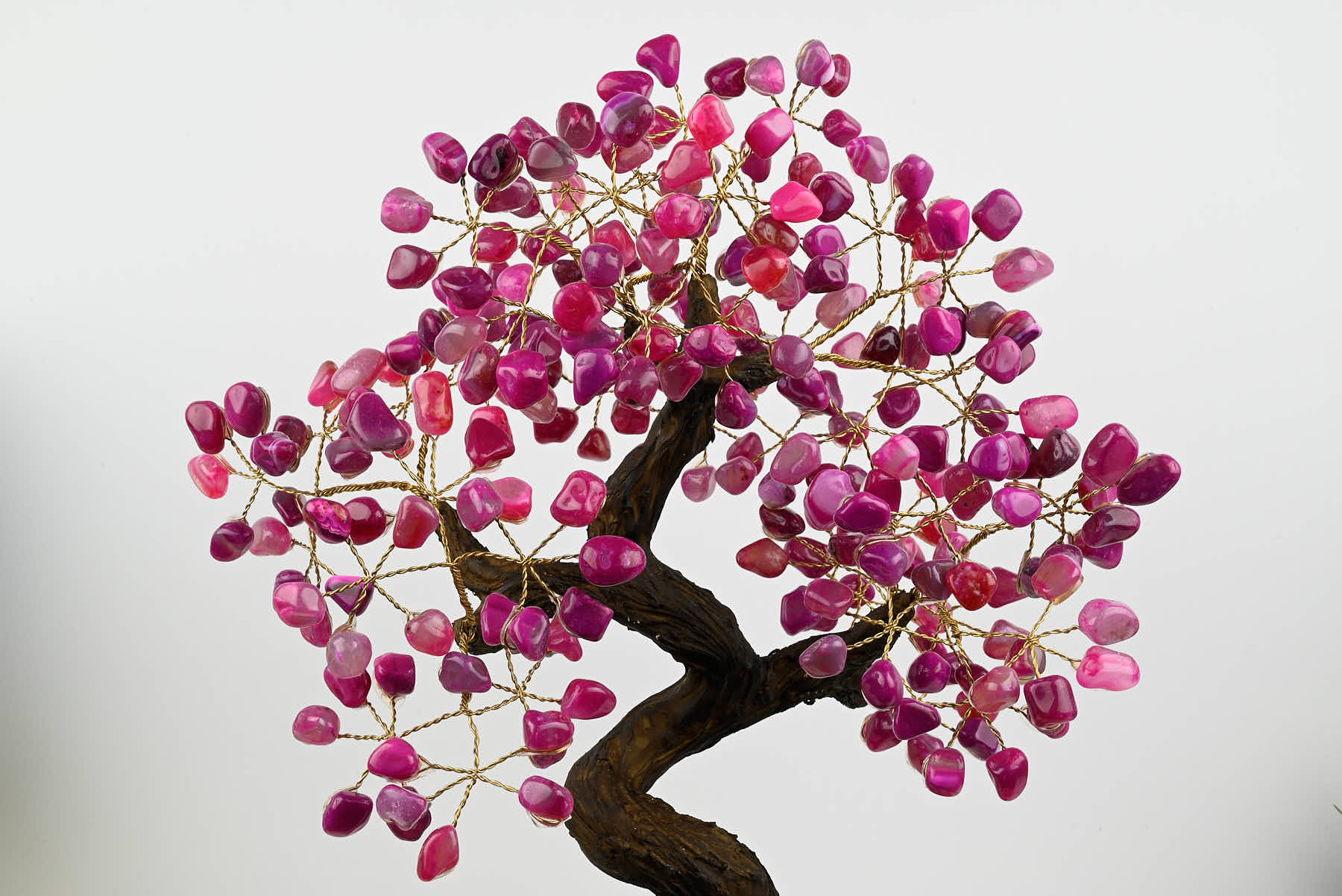 50cm Tall Gemstone Tree with Amethyst base and 240 Pink Agate gems - #TRPINK-43002