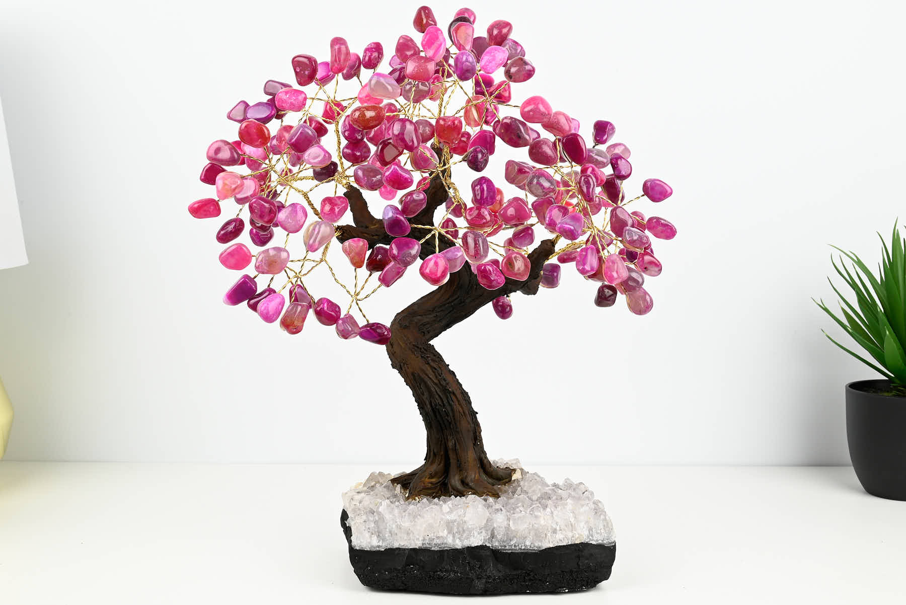 Handmade 37cm Tall Gemstone Tree with Amethyst base and 180 Pink Agate gems - #TRPINK-36002
