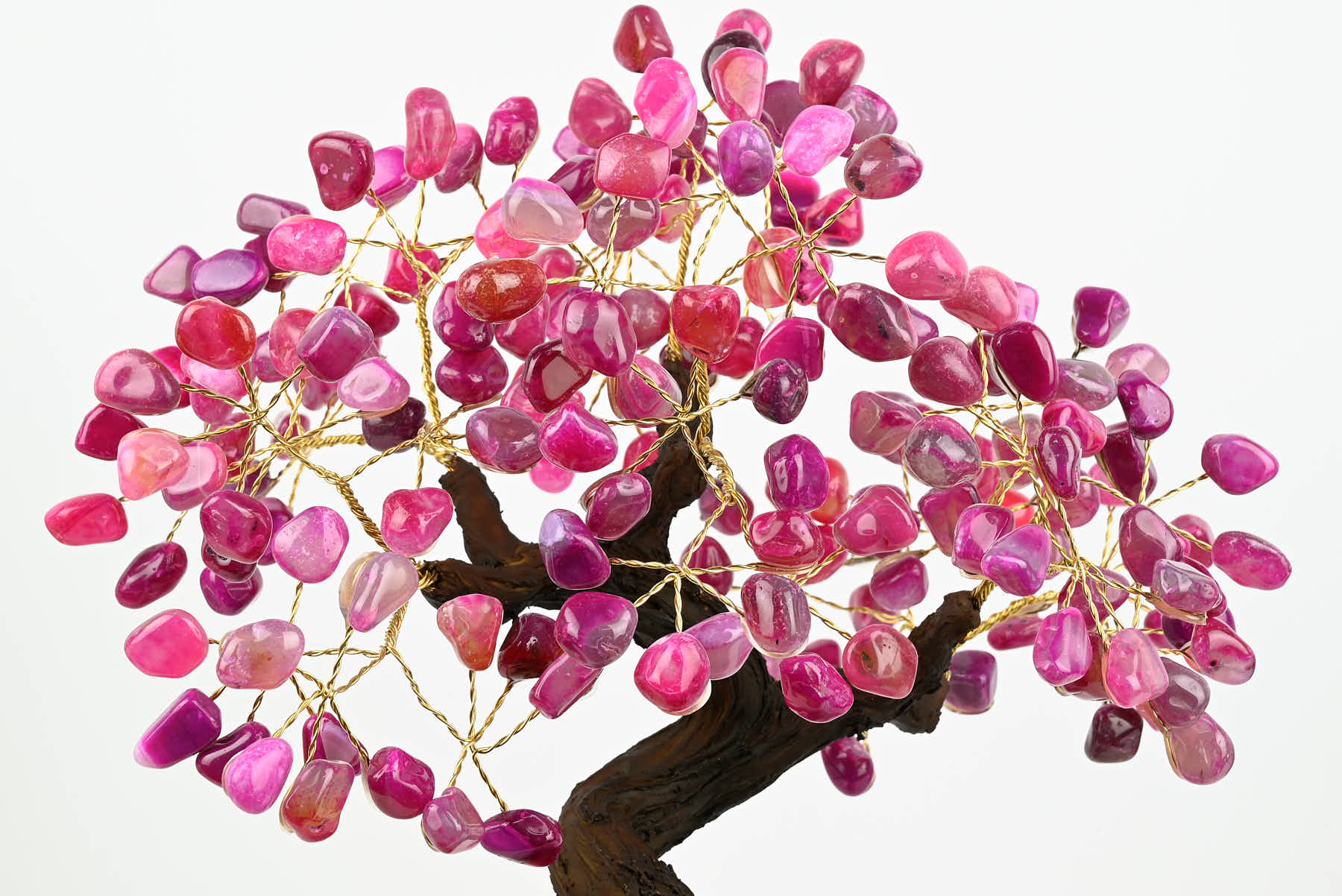 Handmade 37cm Tall Gemstone Tree with Amethyst base and 180 Pink Agate gems - #TRPINK-36002