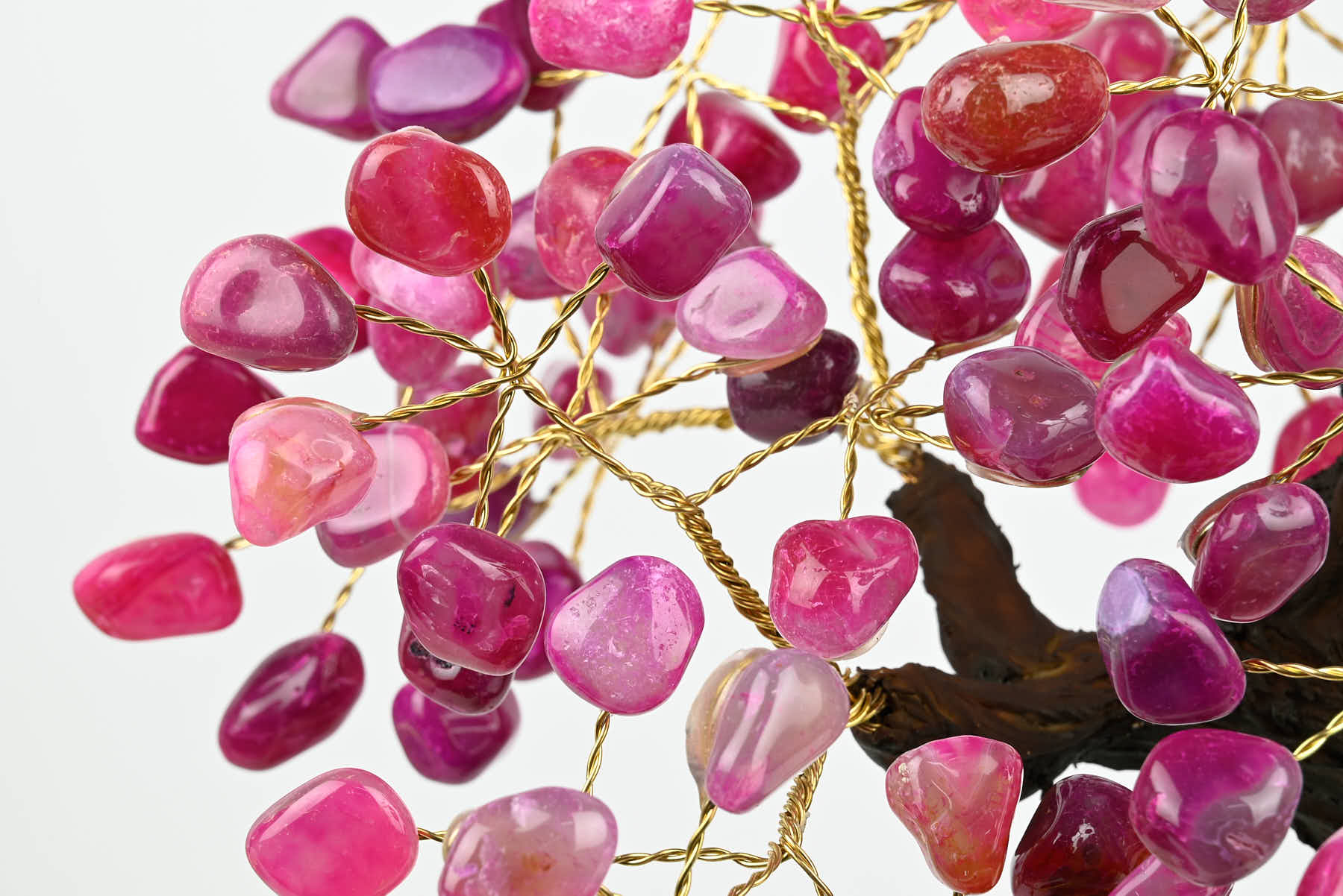 Handmade 37cm Tall Gemstone Tree with Amethyst base and 180 Pink Agate gems - #TRPINK-36002