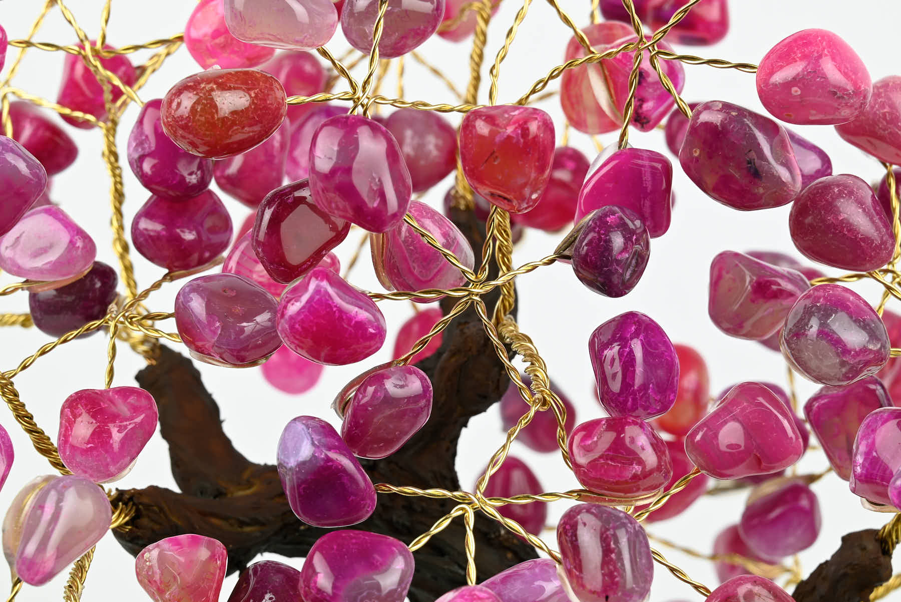 Handmade 37cm Tall Gemstone Tree with Amethyst base and 180 Pink Agate gems - #TRPINK-36002