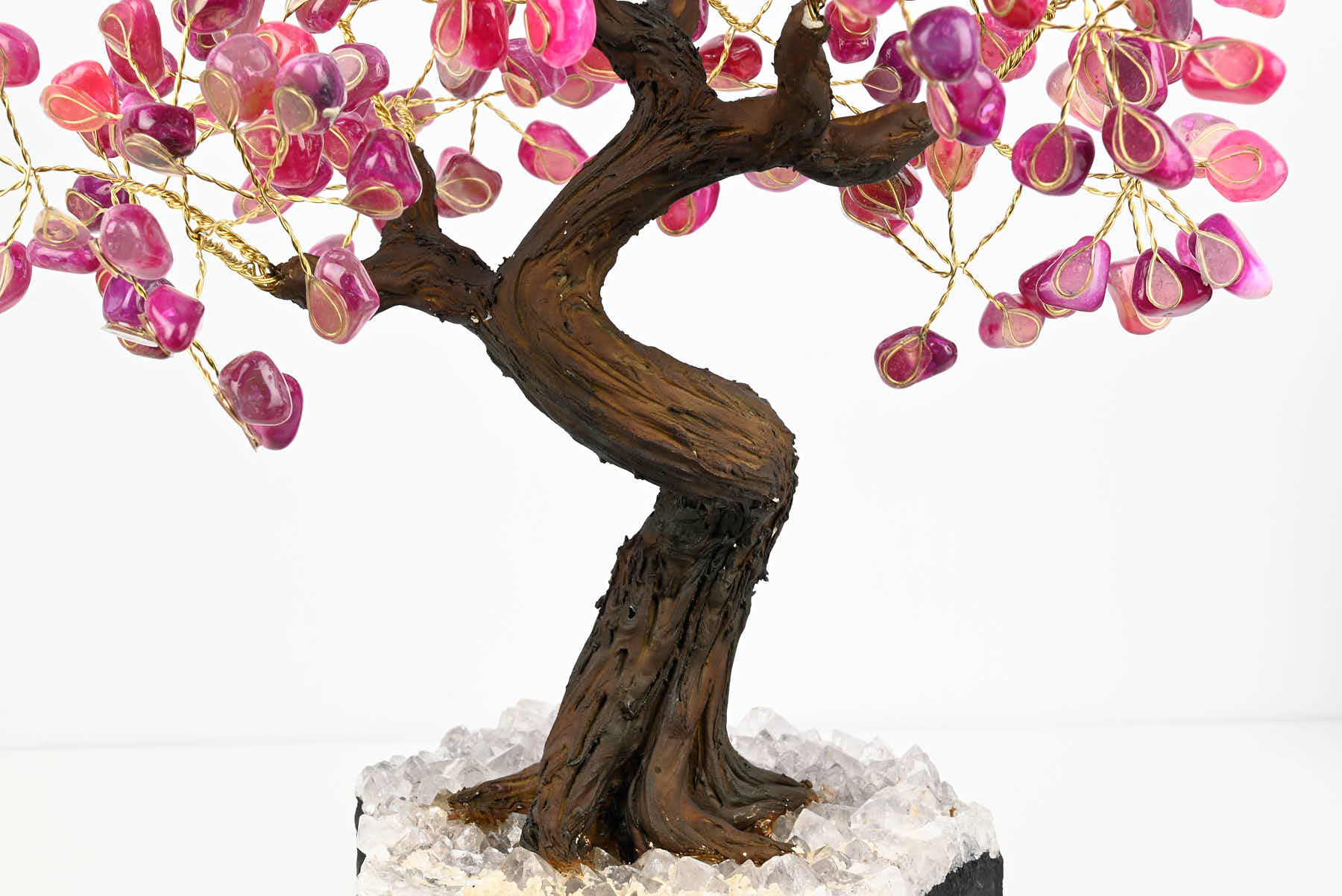 Handmade 37cm Tall Gemstone Tree with Amethyst base and 180 Pink Agate gems - #TRPINK-36002