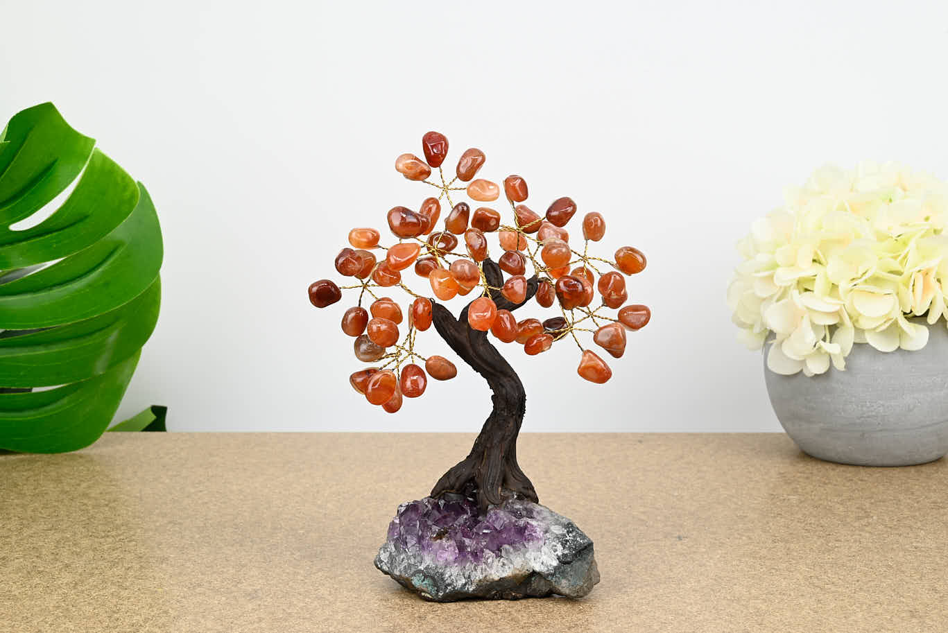 Handmade 19cm Tall Gemstone Tree with Amethyst base and 60 gems