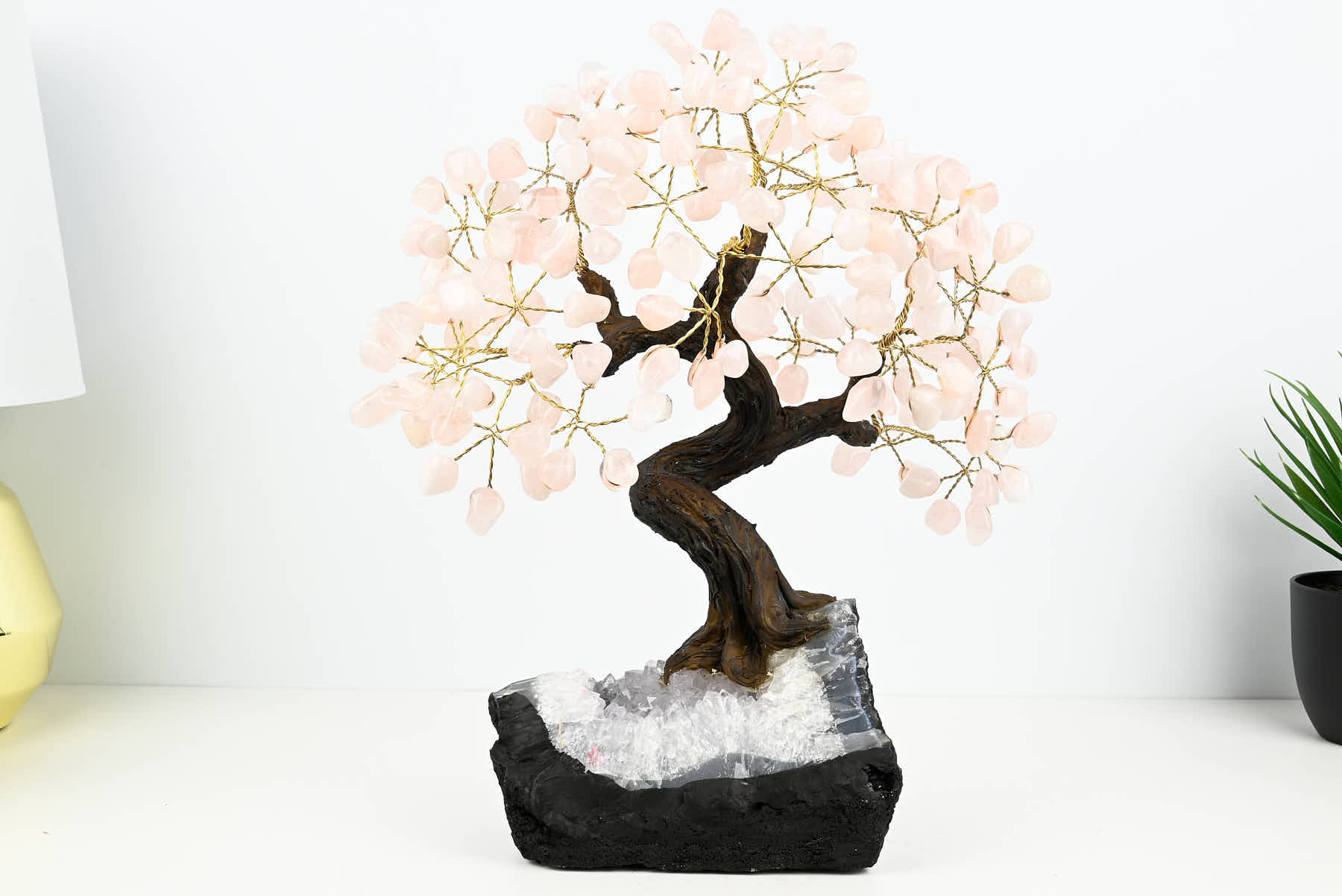 Handmade 37cm Tall Gemstone Tree with Amethyst base and 180 Rose Quartz gems - #TRROSE-36003