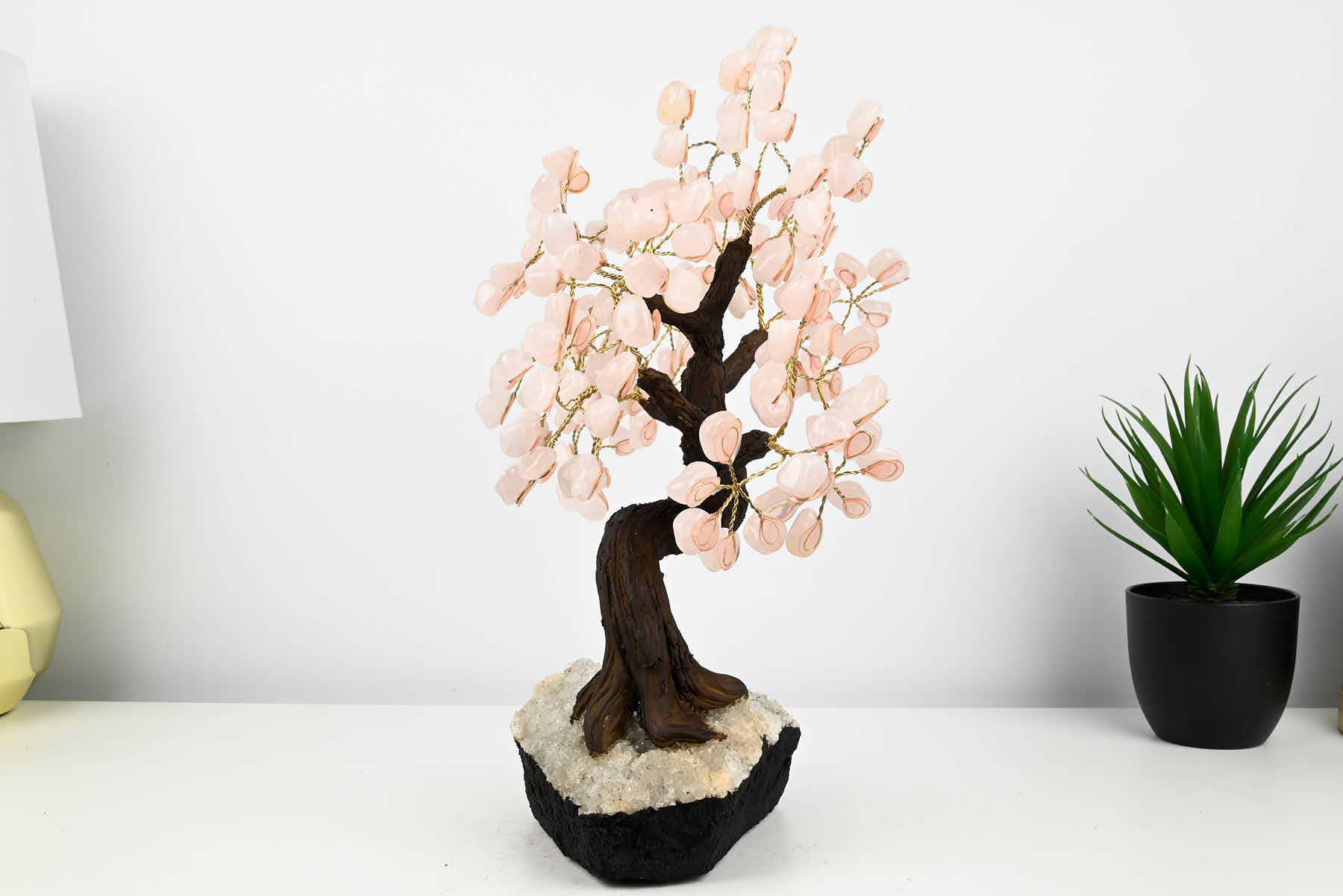 Handmade 37cm Tall Gemstone Tree with Amethyst base and 180 Rose Quartz gems - #TRROSE-36001