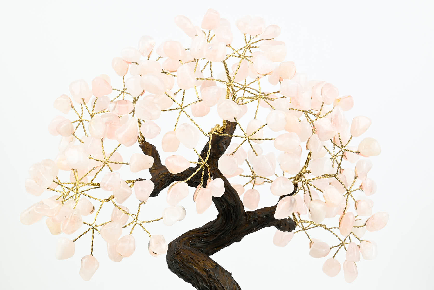 Handmade 37cm Tall Gemstone Tree with Amethyst base and 180 Rose Quartz gems - #TRROSE-36003