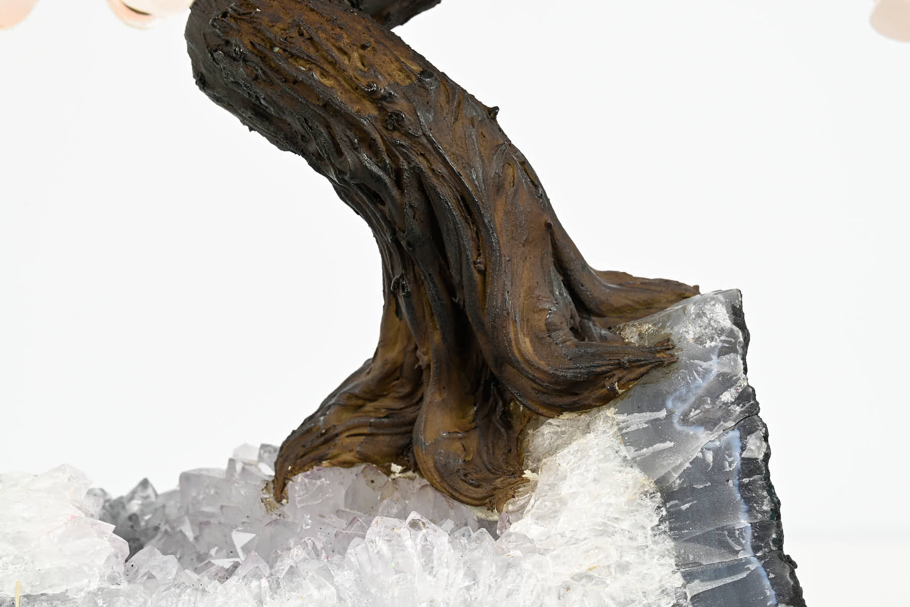 Handmade 37cm Tall Gemstone Tree with Amethyst base and 180 Rose Quartz gems - #TRROSE-36003