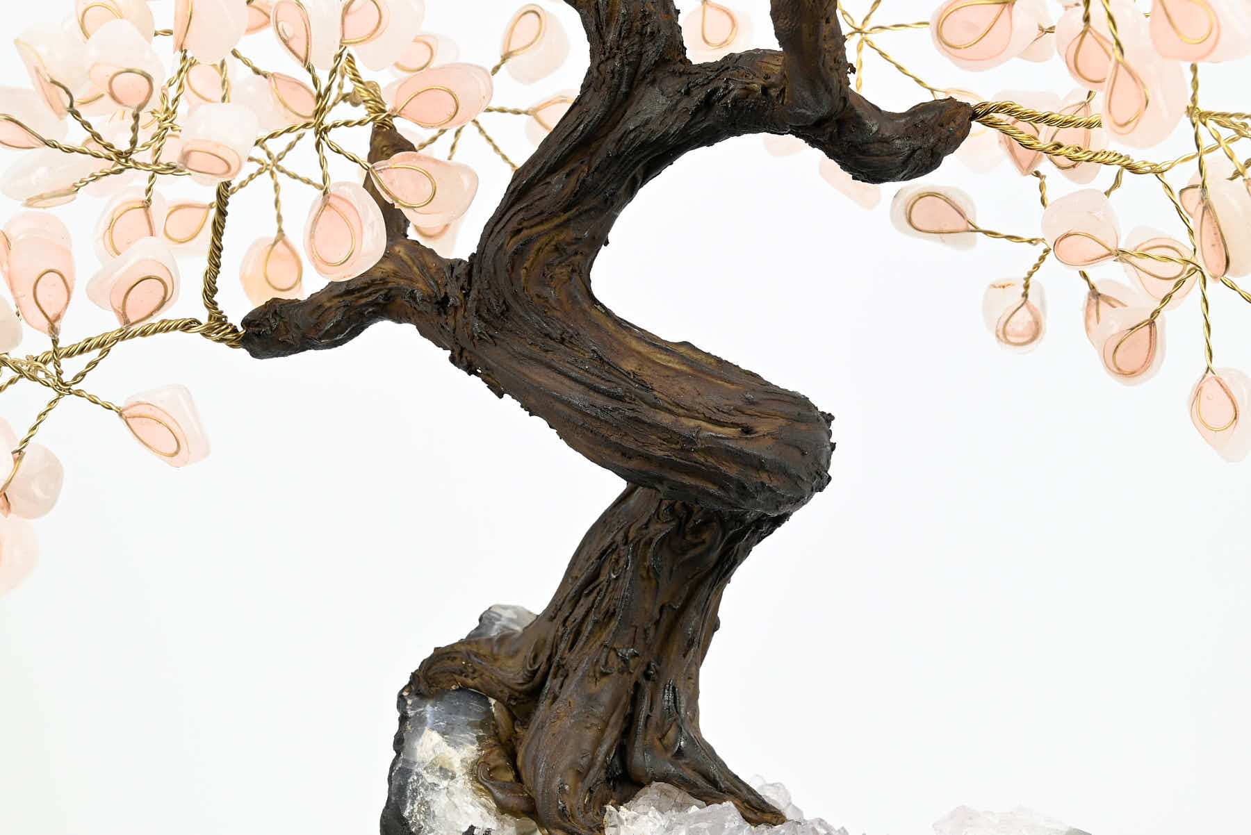 Handmade 37cm Tall Gemstone Tree with Amethyst base and 180 Rose Quartz gems - #TRROSE-36003