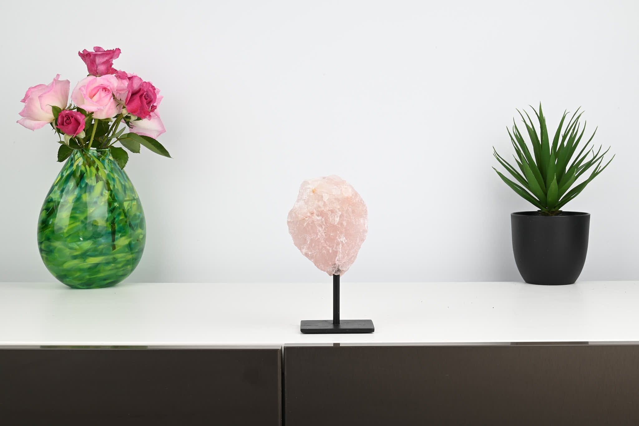 Rose Quartz Cluster on Stand - Small 16cm Tall - #CLUSRO-63002