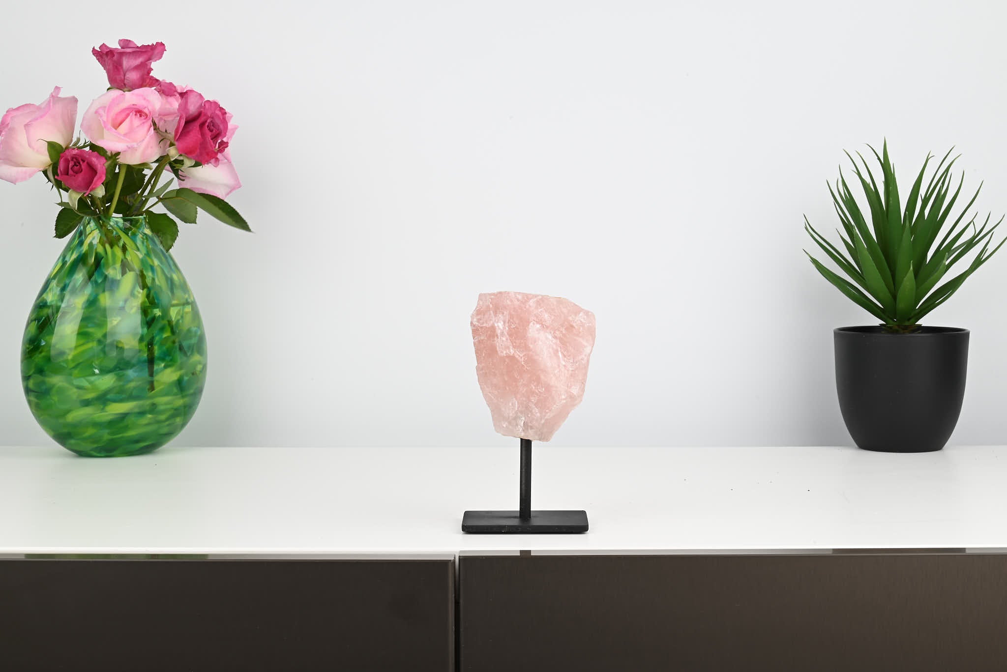 Rose Quartz Cluster on Stand - Small 14cm Tall - #CLUSRO-63003