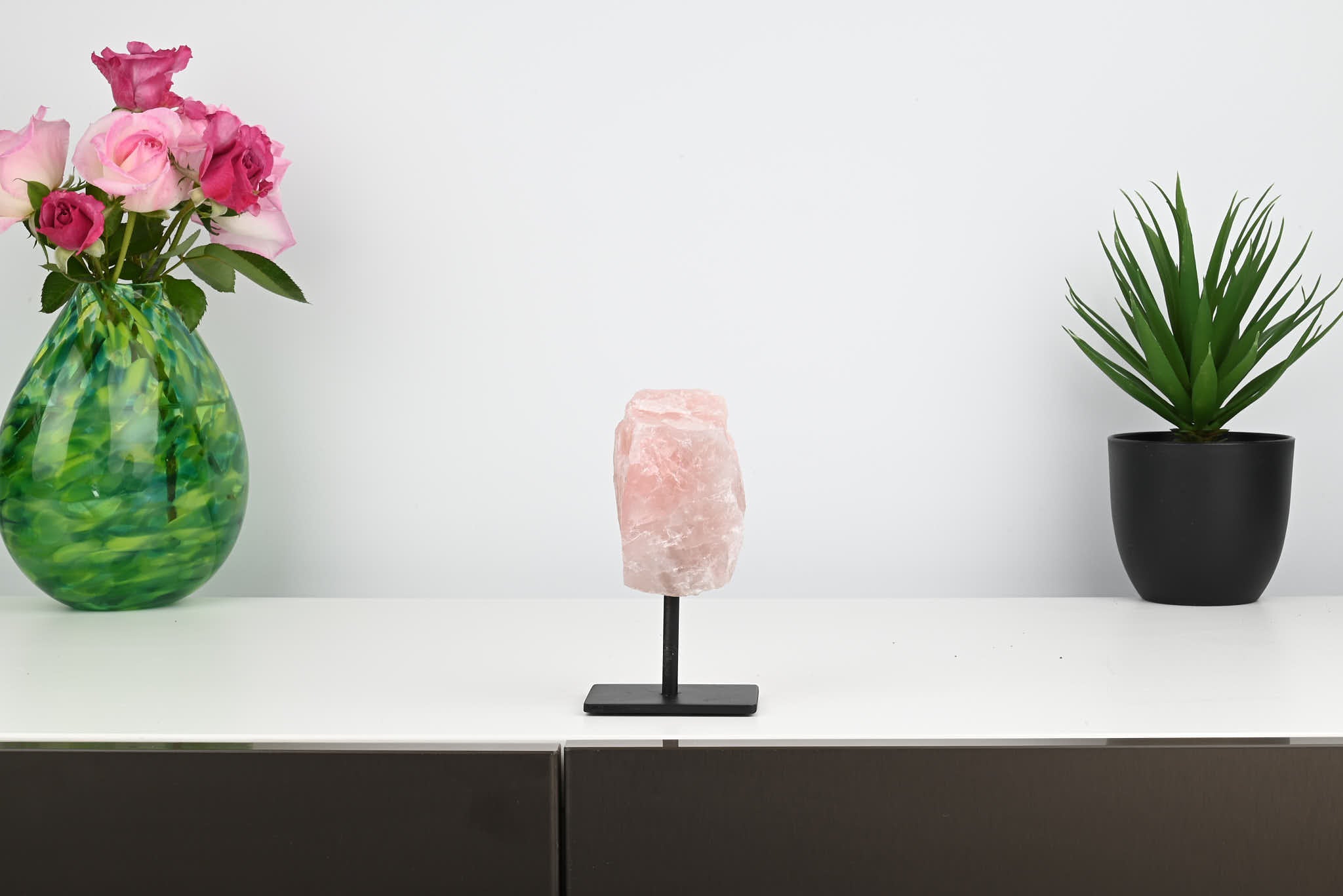 Rose Quartz Cluster on Stand - Small 13cm Tall - #CLUSRO-63004