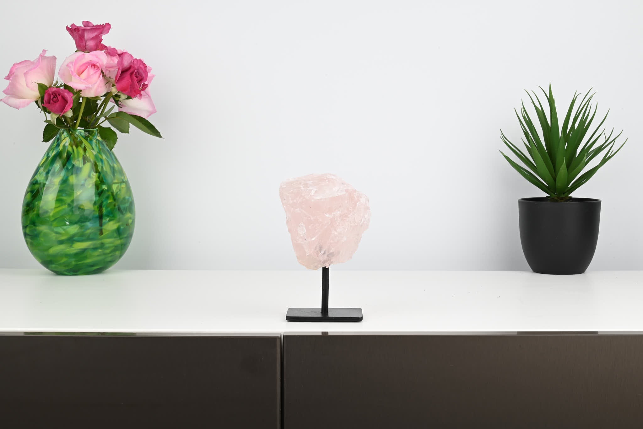 Rose Quartz Cluster on Stand - Small 14cm Tall - #CLUSRO-63005