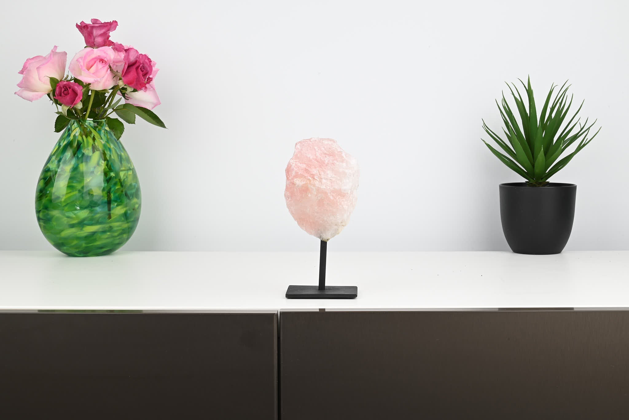 Rose Quartz Cluster on Stand - Small 16cm Tall - #CLUSRO-63006