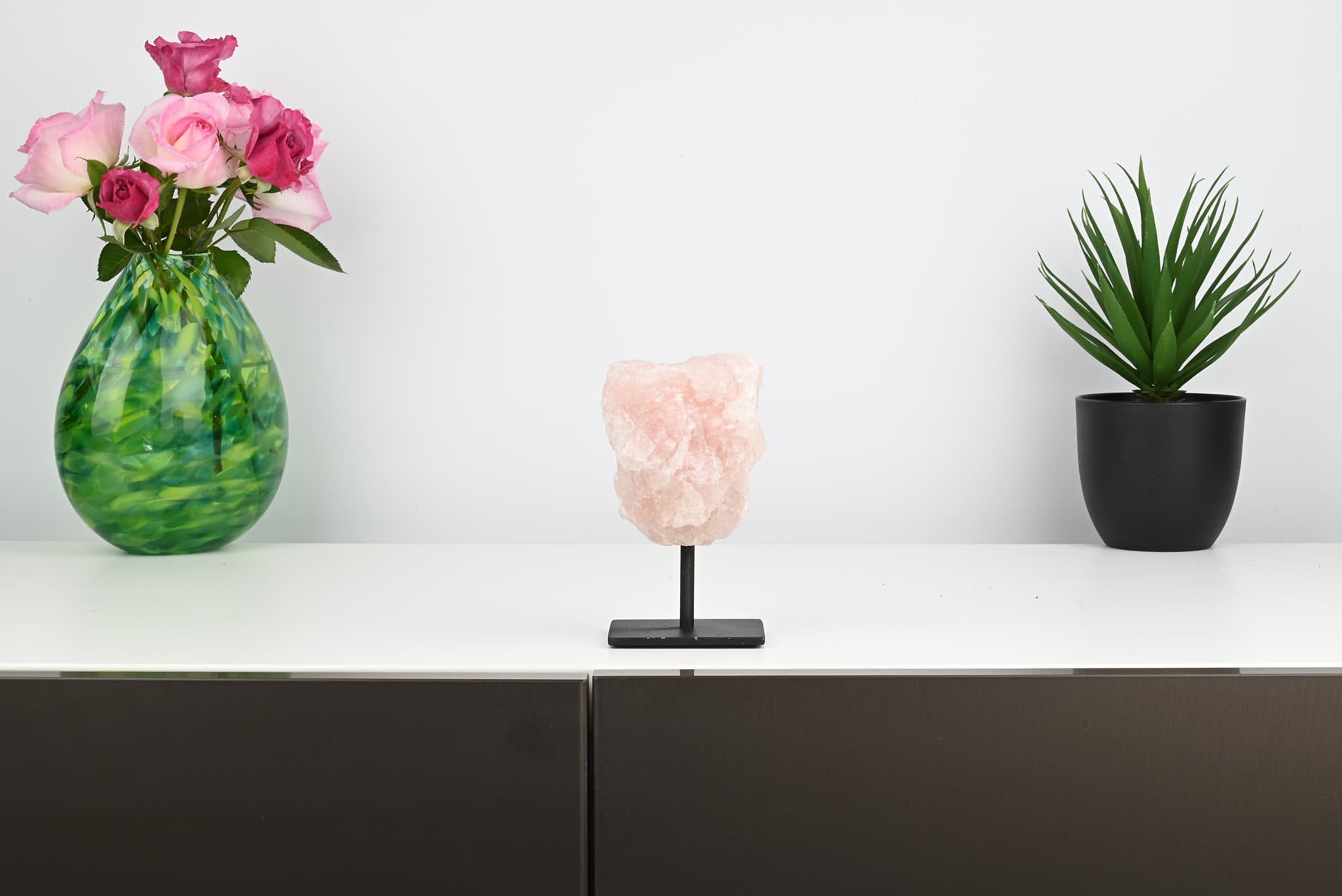 Rose Quartz Cluster on Stand - Small 13cm Tall - #CLUSRO-63007