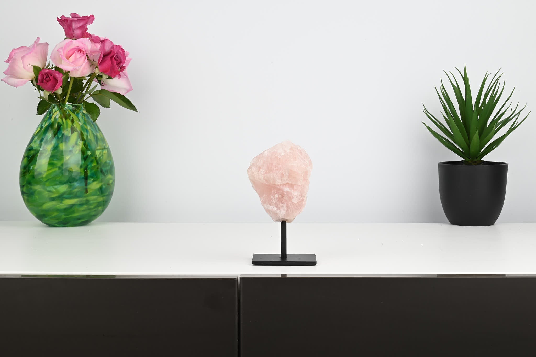 Rose Quartz Cluster on Stand - Small 14cm Tall - #CLUSRO-63009