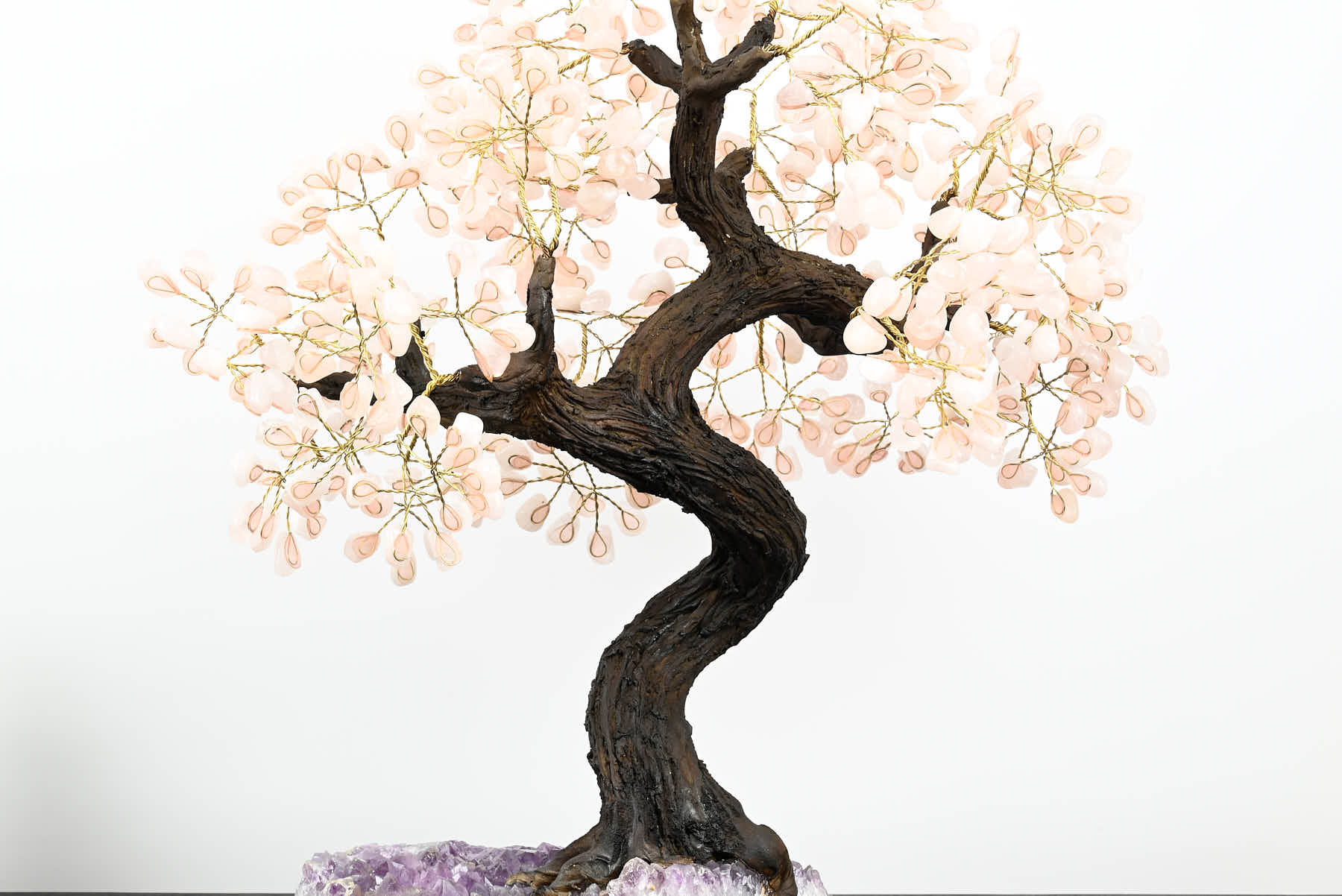 Handmade 57cm Tall Gemstone Tree with Amethyst base and 540 Rose Quartz gems - #TRROSE-56001