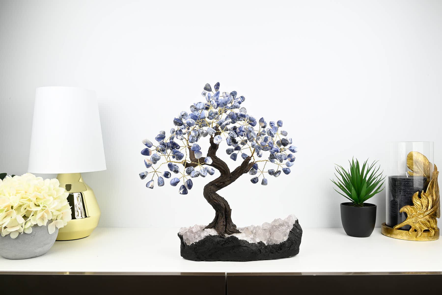 Handmade 39cm Tall Gemstone Tree with Amethyst base and 180 Sodalite gems - #TRSODA-36002