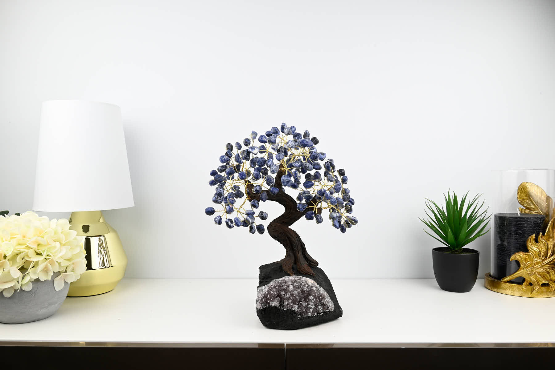 Handmade 34cm Tall Gemstone Tree with Amethyst base and 180 Sodalite gems - #TRSODA-36003