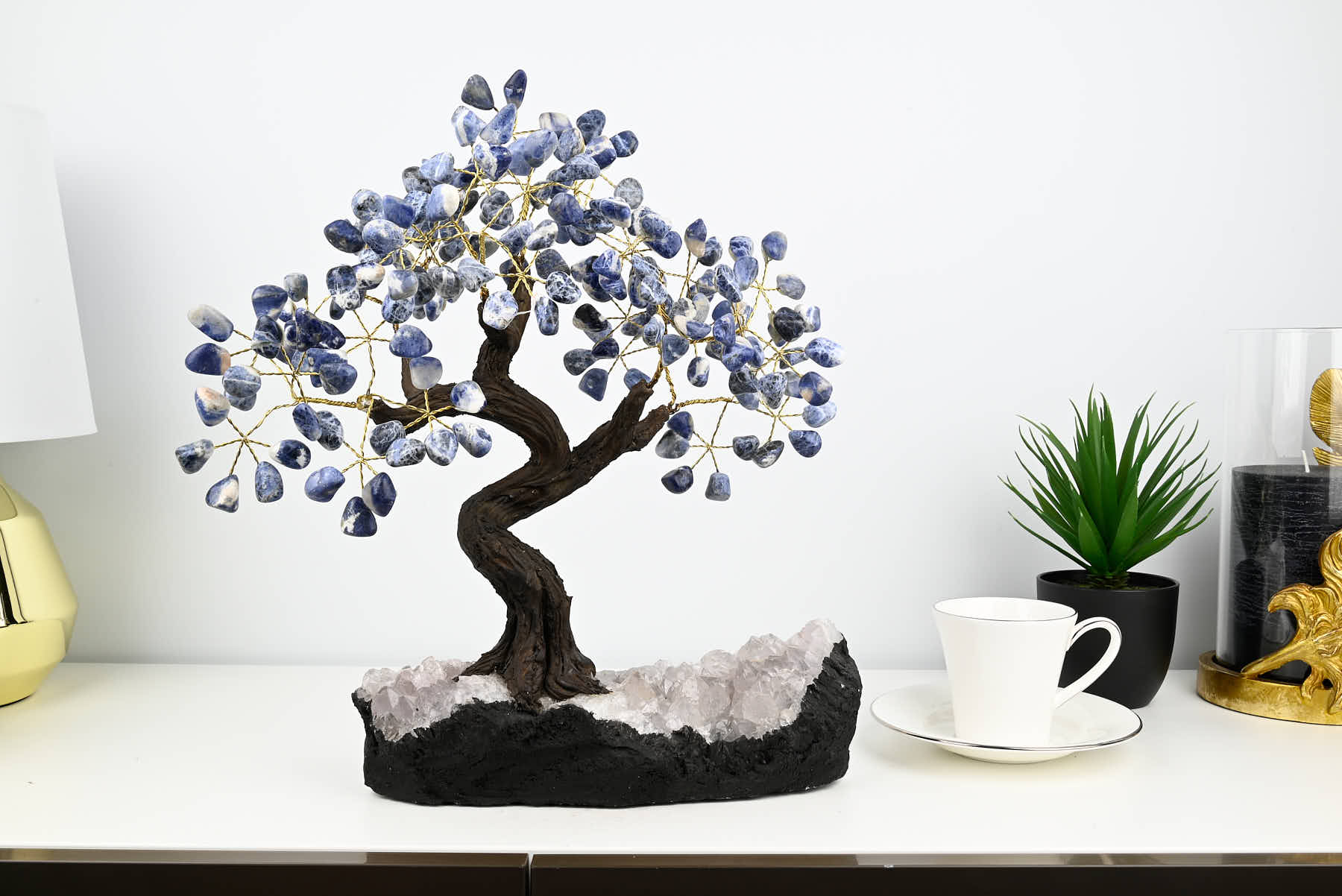 Handmade 39cm Tall Gemstone Tree with Amethyst base and 180 Sodalite gems - #TRSODA-36002