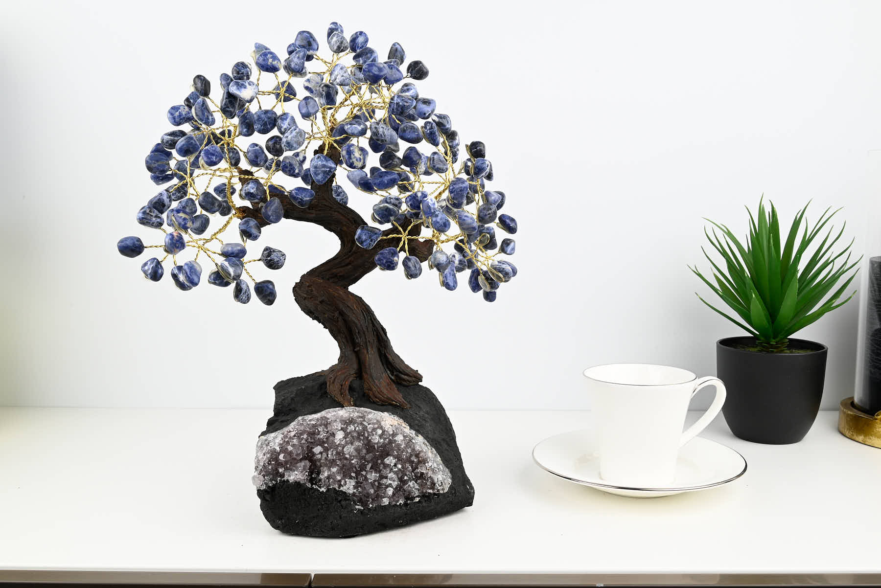 Handmade 34cm Tall Gemstone Tree with Amethyst base and 180 Sodalite gems - #TRSODA-36003