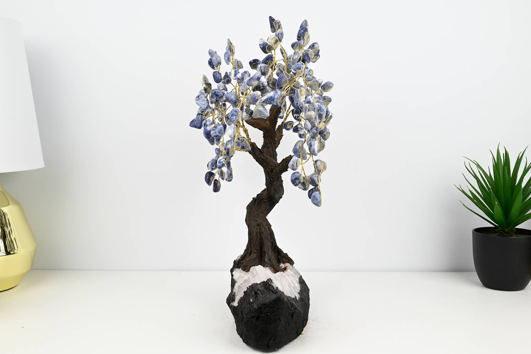 Handmade 39cm Tall Gemstone Tree with Amethyst base and 180 Sodalite gems - #TRSODA-36002