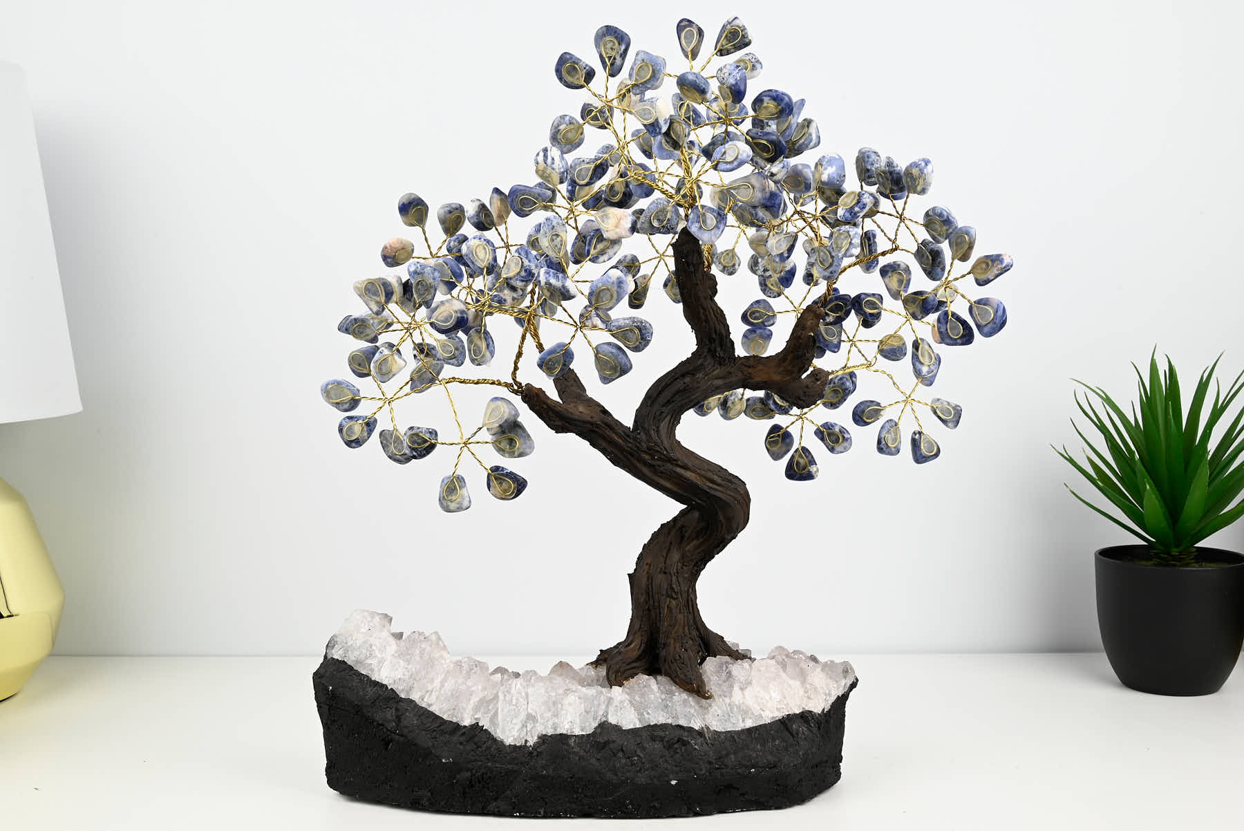 Handmade 39cm Tall Gemstone Tree with Amethyst base and 180 Sodalite gems - #TRSODA-36002