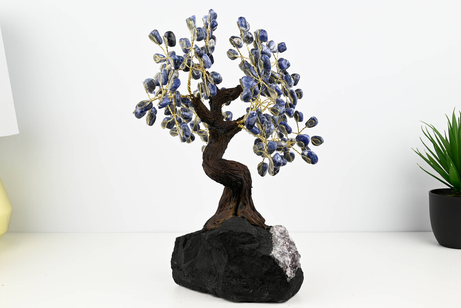 Handmade 34cm Tall Gemstone Tree with Amethyst base and 180 Sodalite gems - #TRSODA-36003