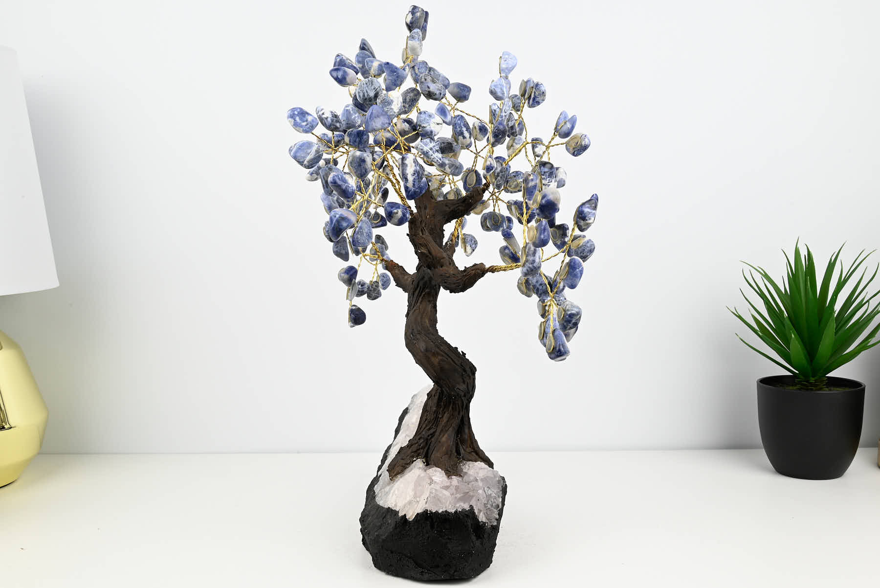 Handmade 39cm Tall Gemstone Tree with Amethyst base and 180 Sodalite gems - #TRSODA-36002