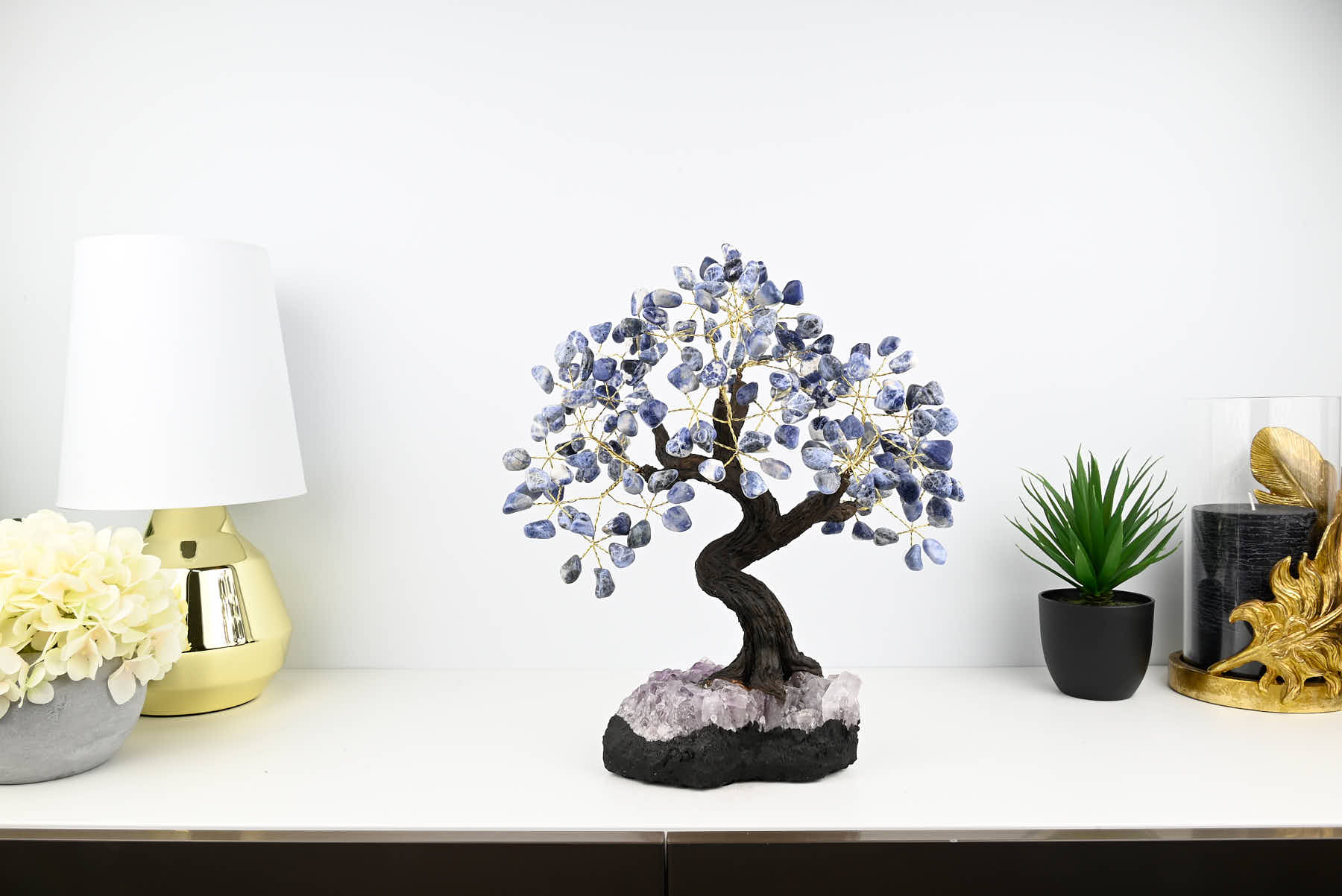 Handmade 38cm Tall Gemstone Tree with Amethyst base and 180 Sodalite gems - #TRSODA-36004