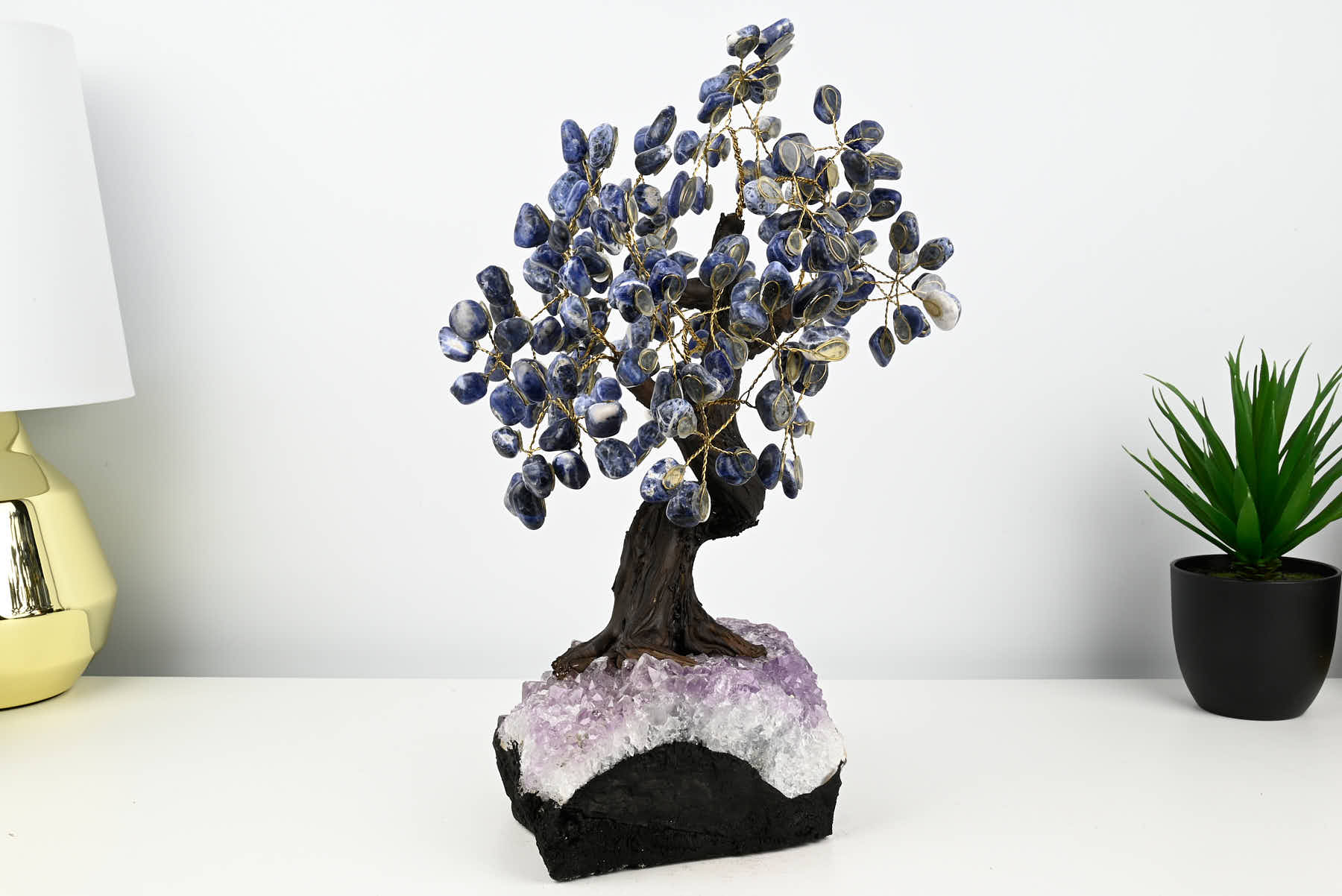 Handmade 37cm Tall Gemstone Tree with Amethyst base and 180 Sodalite gems - #TRSODA-36001