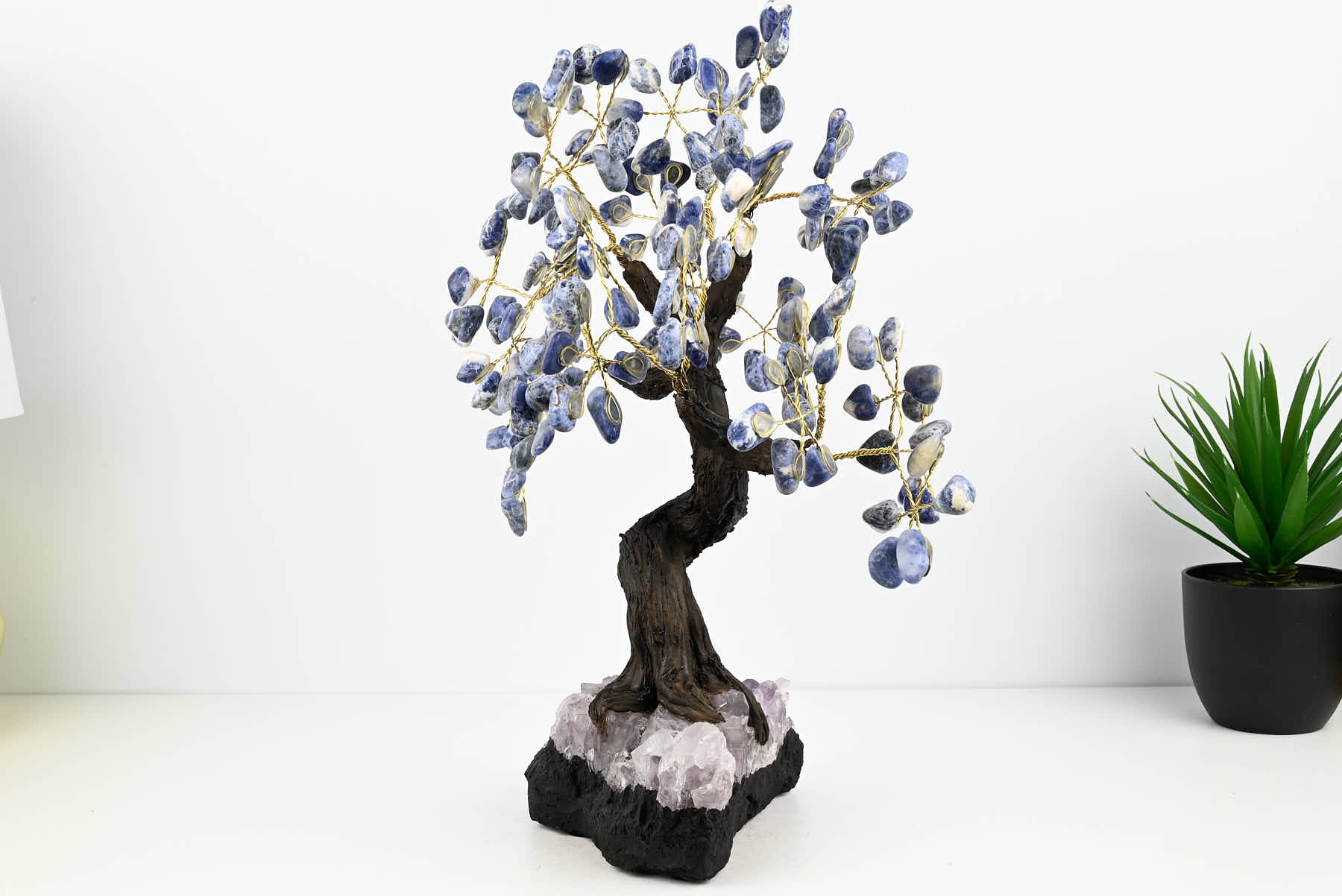 Handmade 38cm Tall Gemstone Tree with Amethyst base and 180 Sodalite gems - #TRSODA-36004