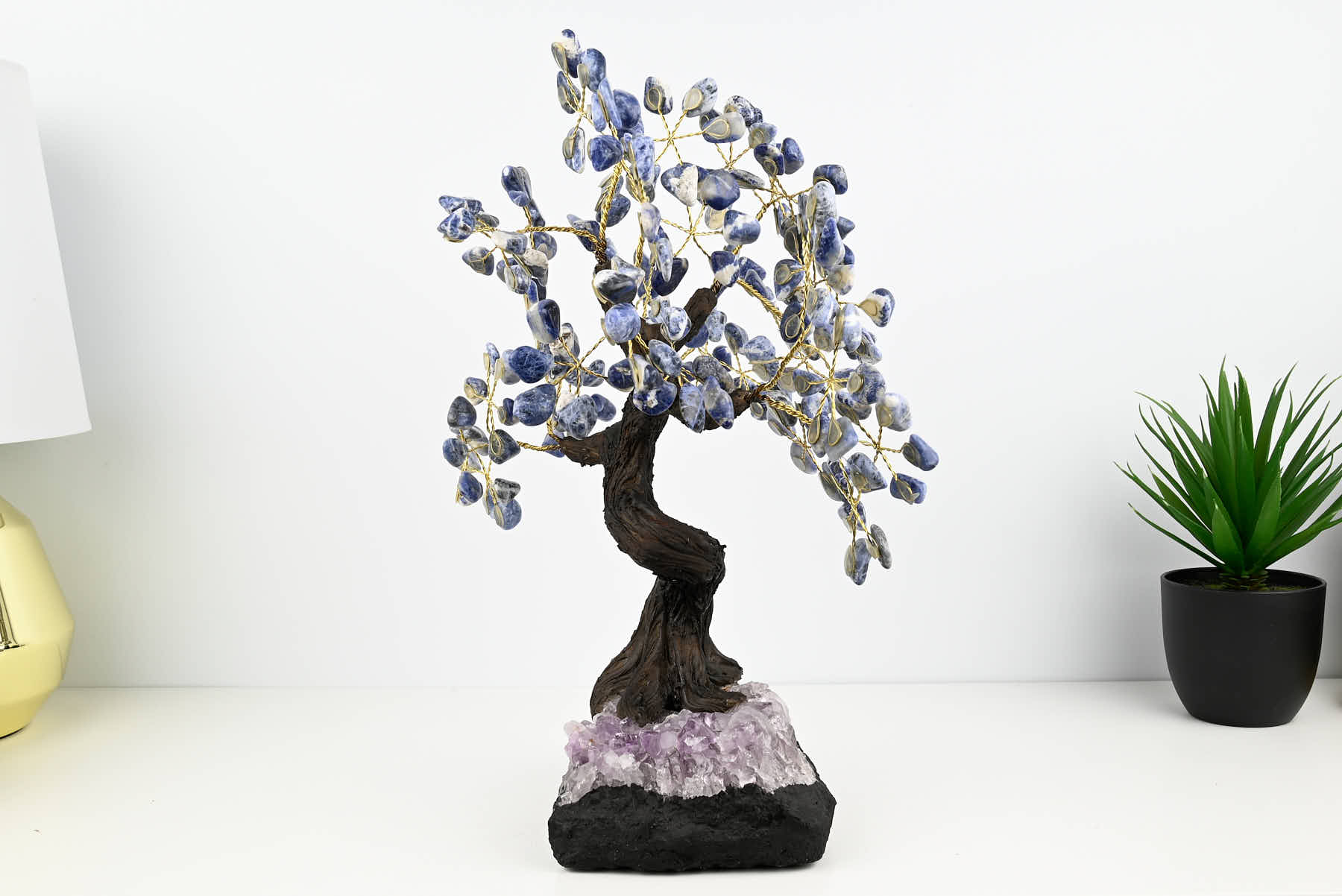 Handmade 38cm Tall Gemstone Tree with Amethyst base and 180 Sodalite gems - #TRSODA-36004