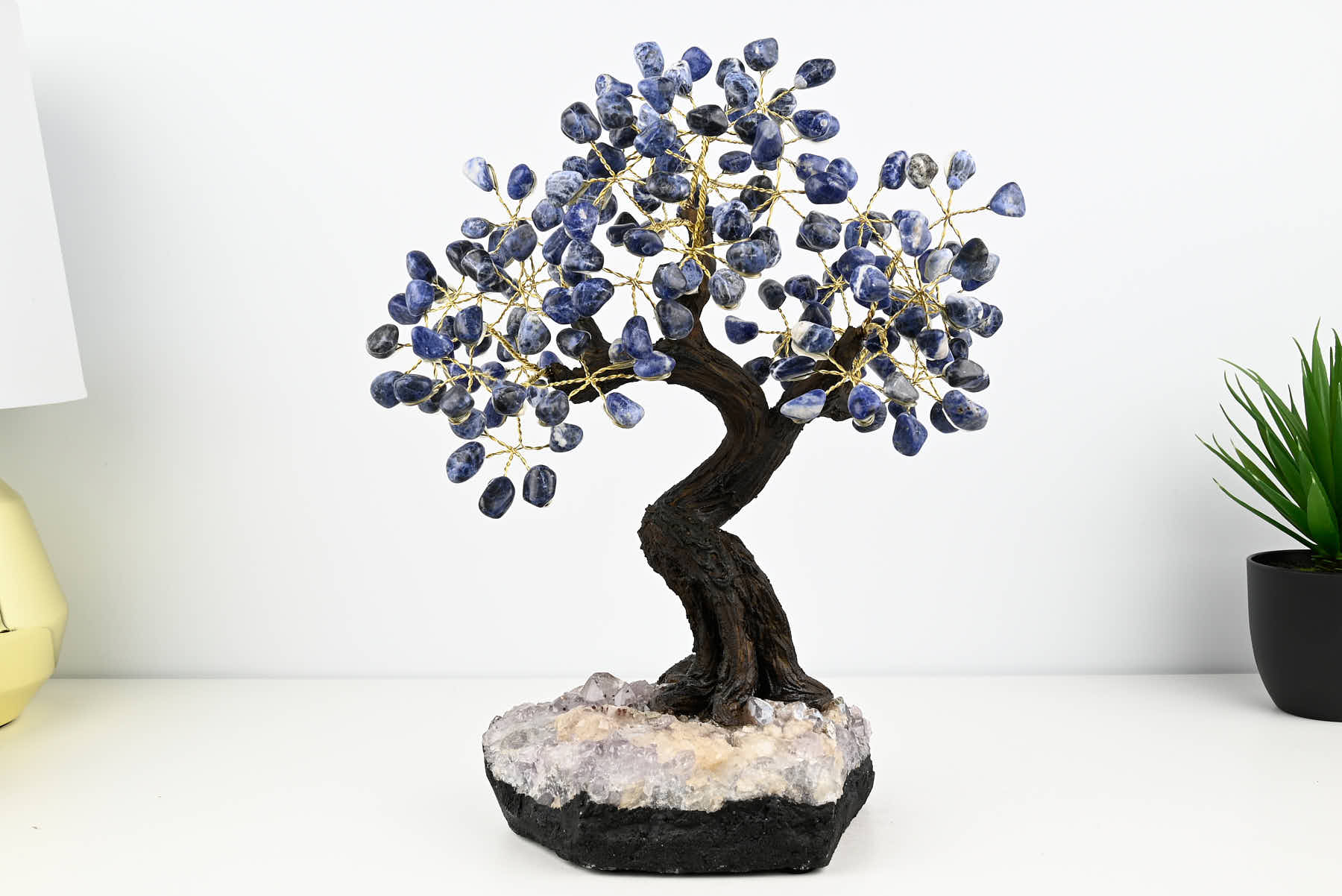 Handmade 35cm Tall Gemstone Tree with Amethyst base and 180 Sodalite gems - #TRSODA-36005