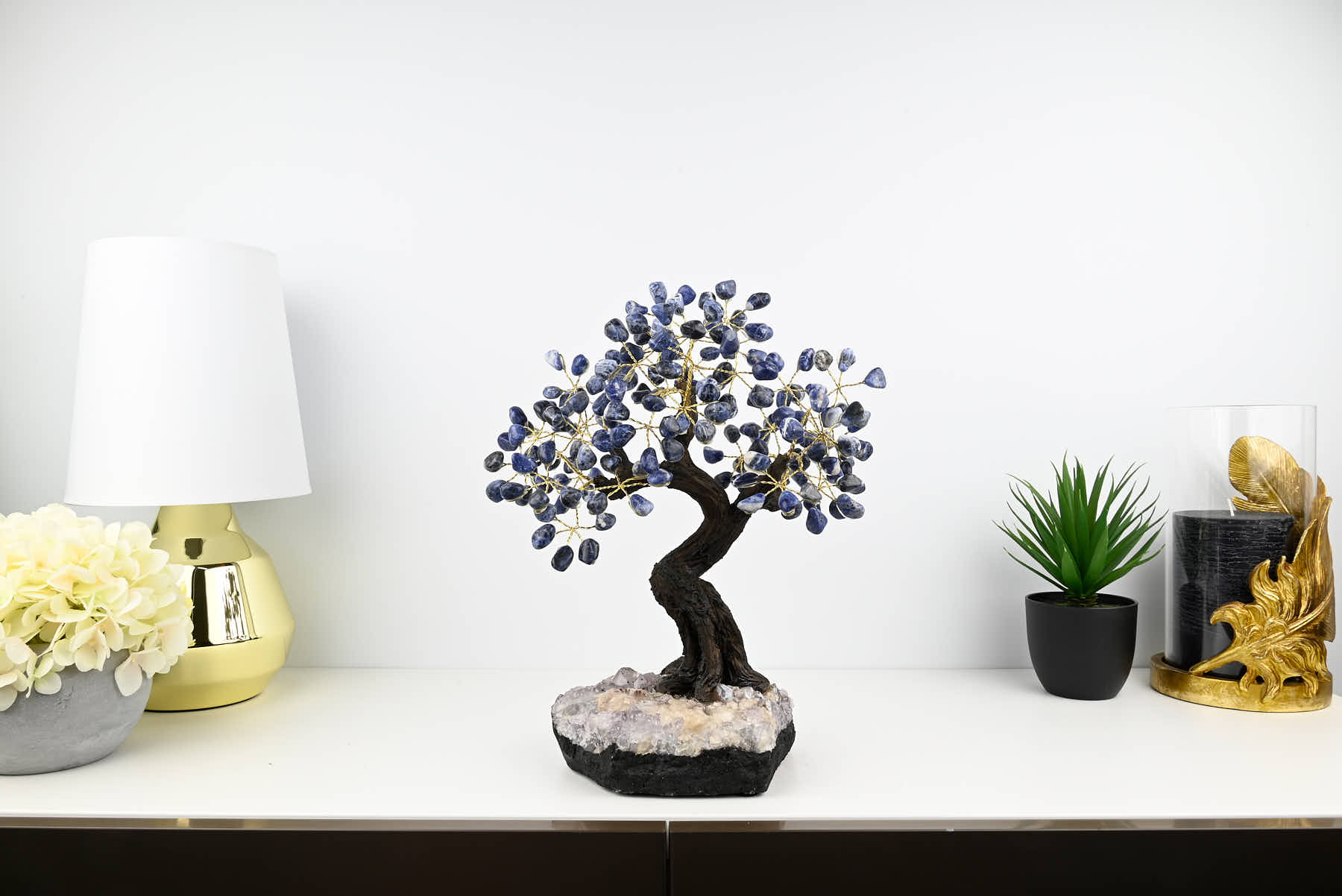 Handmade 35cm Tall Gemstone Tree with Amethyst base and 180 Sodalite gems - #TRSODA-36005