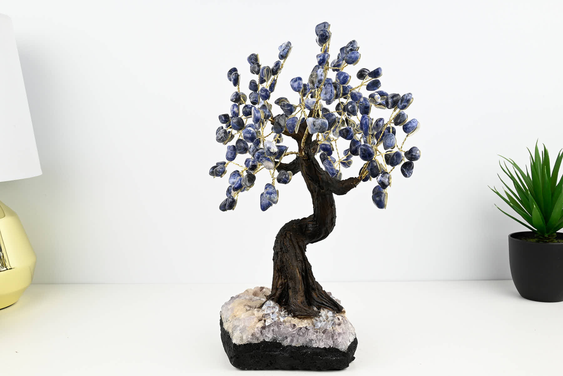 Handmade 35cm Tall Gemstone Tree with Amethyst base and 180 Sodalite gems - #TRSODA-36005