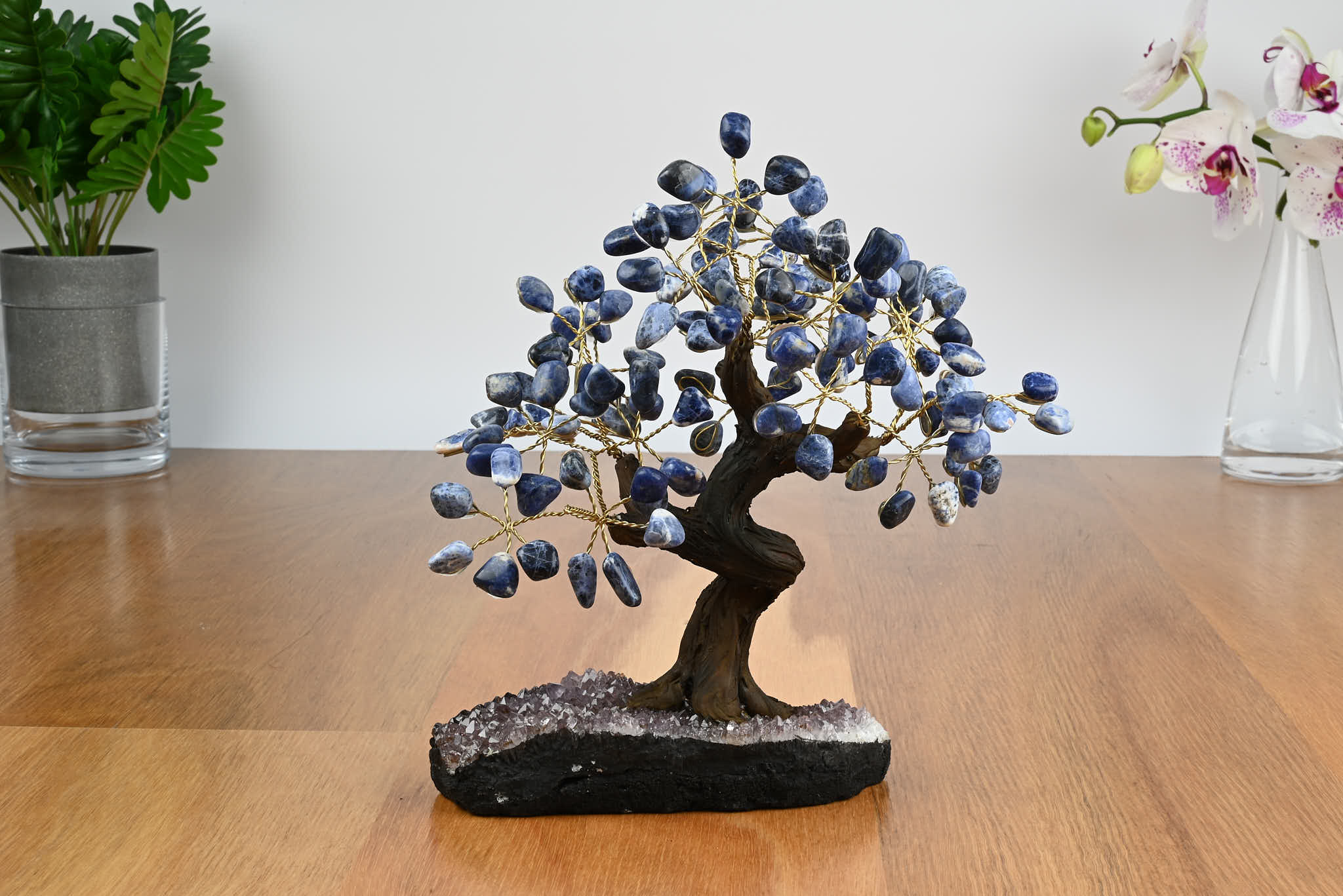 Handmade 25cm Tall Gemstone Tree with Amethyst base and 120 gems