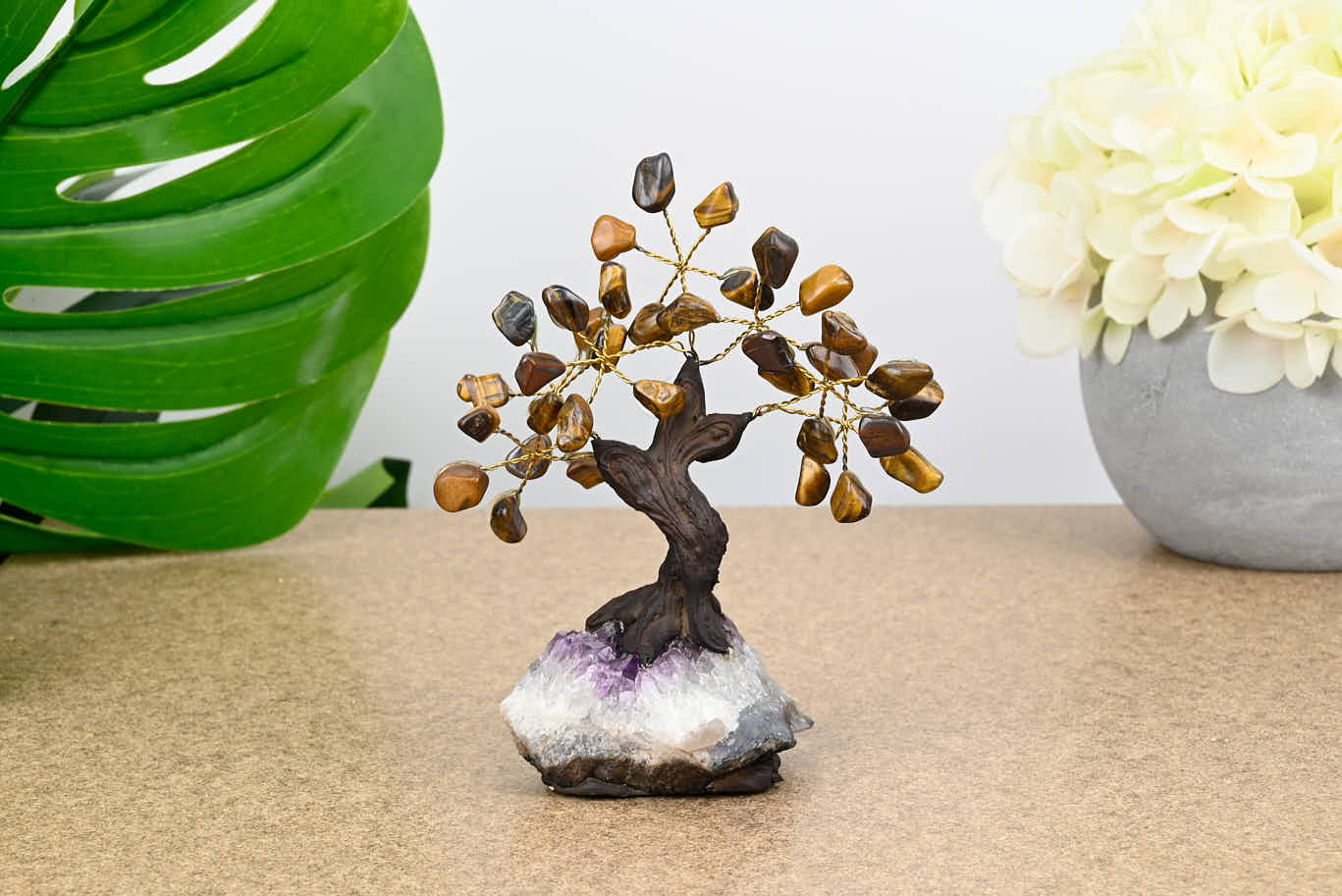 Handmade 13cm Tall Gemstone Tree with Amethyst base and 35 gems
