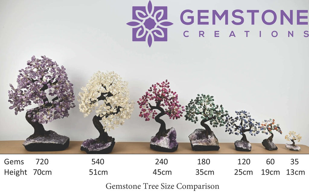 Handmade 25cm Tall Gemstone Tree with Amethyst base and 120 gems