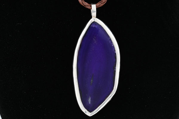 Agate and Sterling Silver on Leather Necklace, "Serene Lilac" - JWL-50020